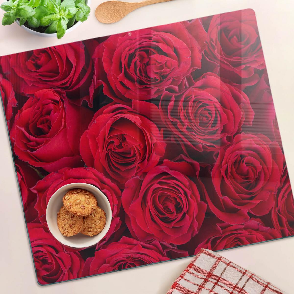 GLASPLATTE 60x52 cm Rosen - Rot, Glas (60/0.4/52cm) - TULUP
