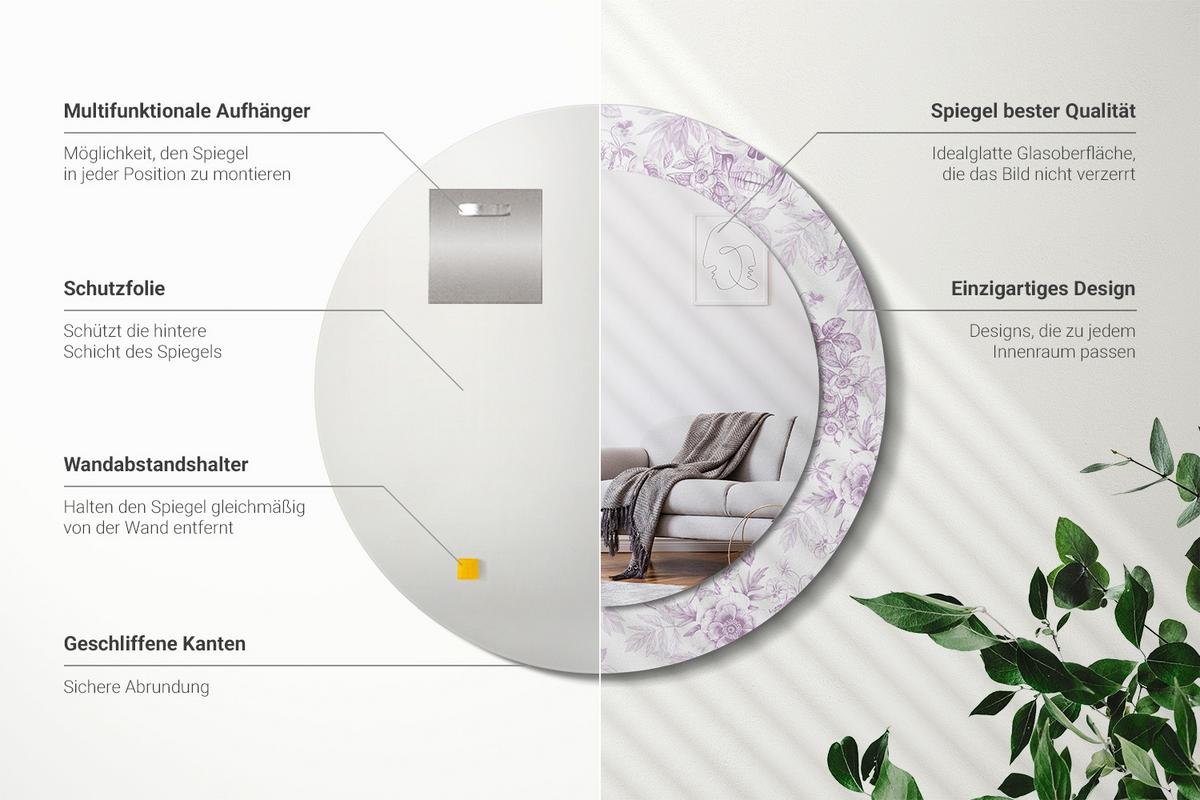 SPIEGEL Rund Ø 60 cm mit Aufdruck - Violett, Glas (60/60/0.4cm) - Wallfluent