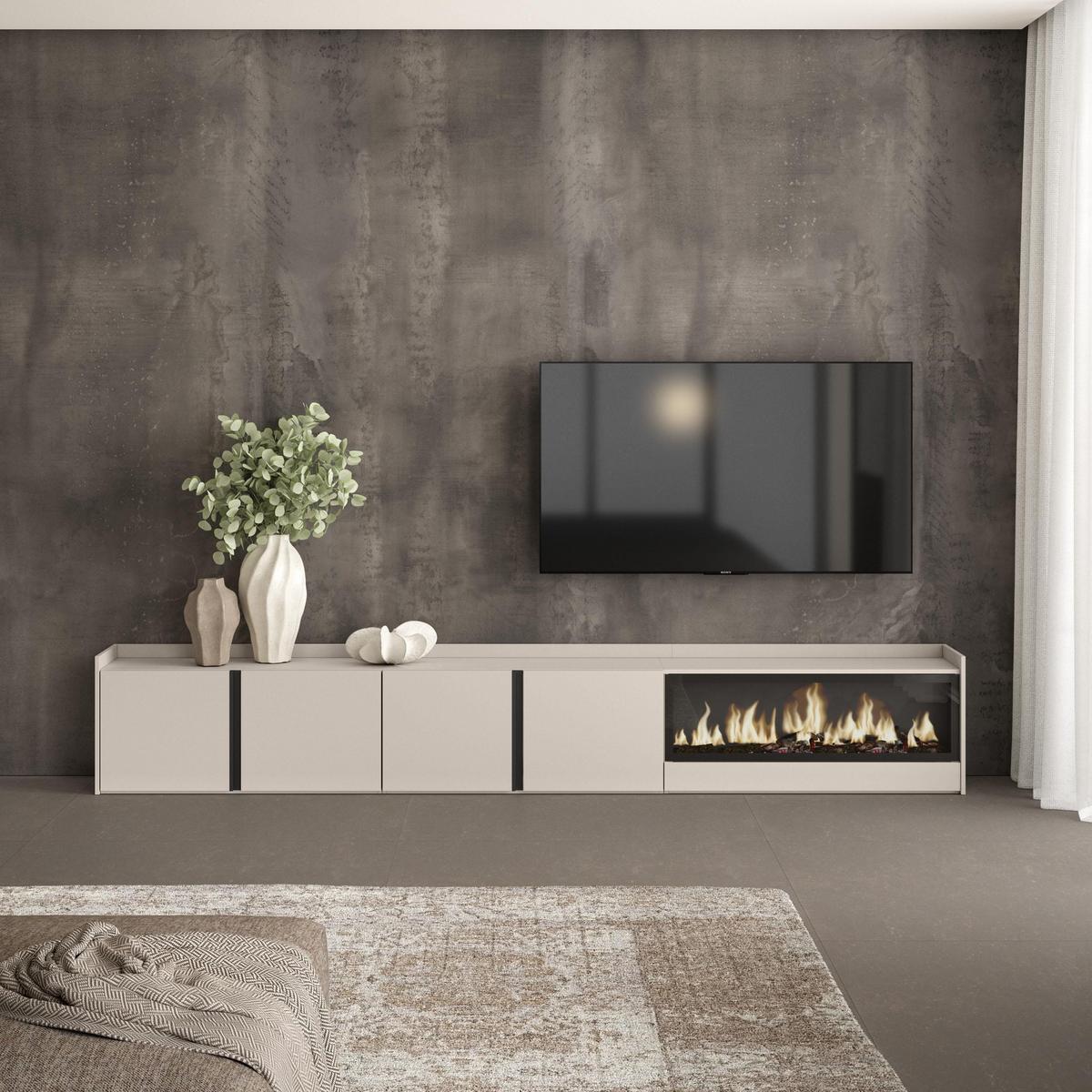 LOWBOARD, Beige, 315/35/50cm, Kamin mit Feuereffekt XXL - Beige, Holzwerkstoff (315/50/35cm) - Skraut Home