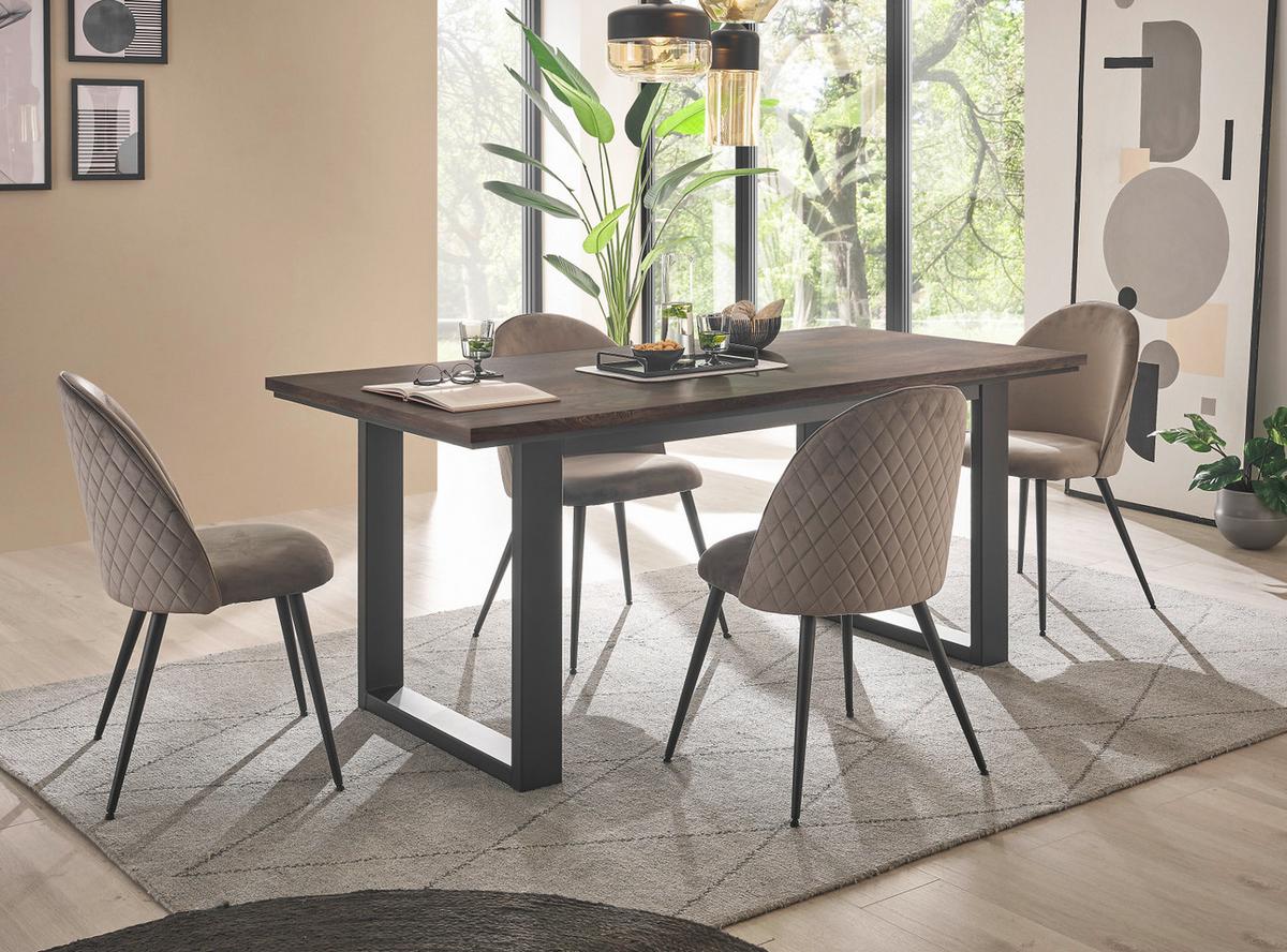 ESSZIMMER-SET Thermo Eiche, grau, Speisezimmer 4-teilig mit Soft-Close - Eichefarben/Schwarz, Glas/Holzwerkstoff (200/200/81cm) - Furn.Design