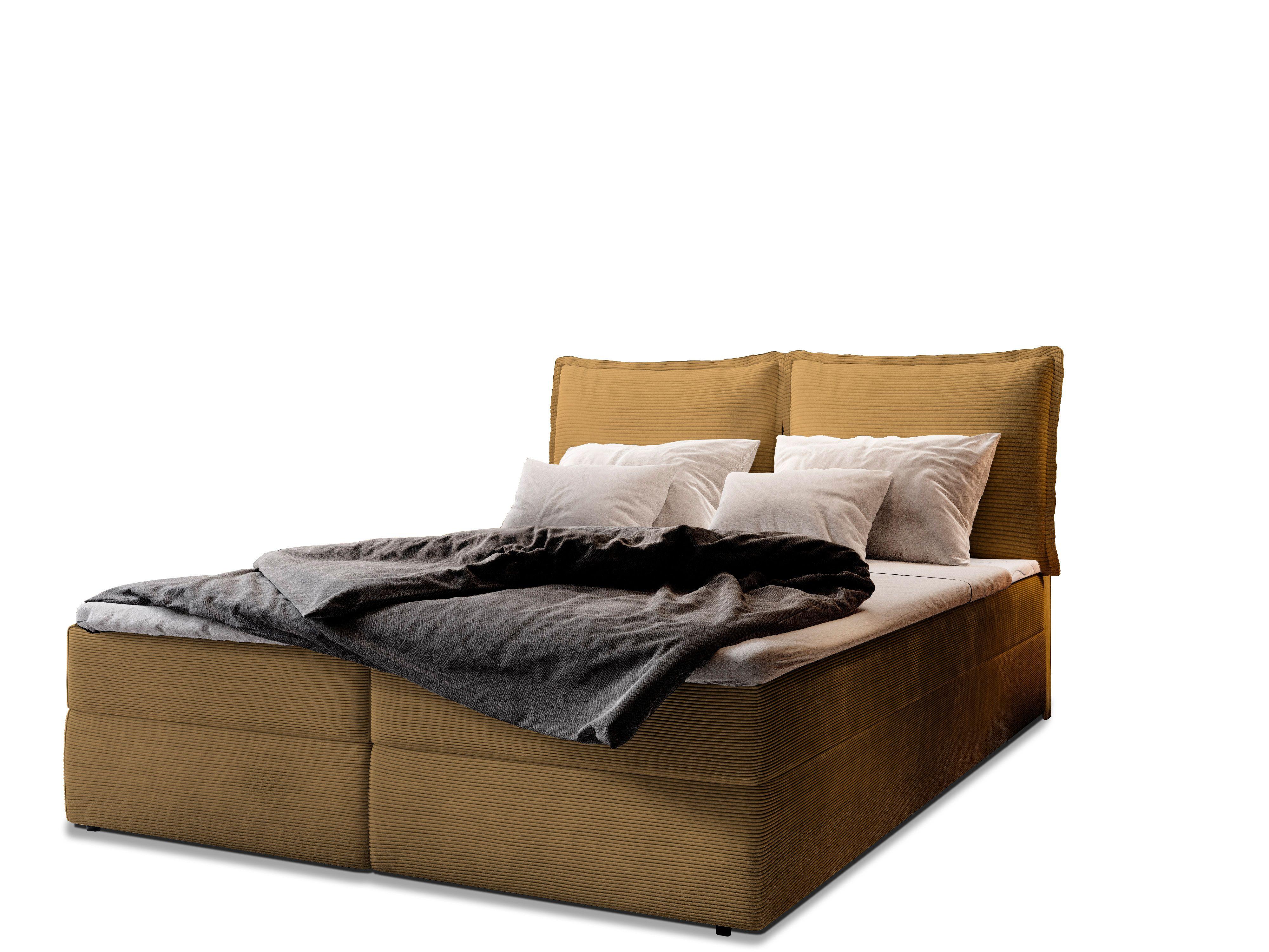 BOXBETT LENTE 160x200 cm mit Matratze und Topper - Gelb - Gelb, Holz (160/200cm) - MASSENO