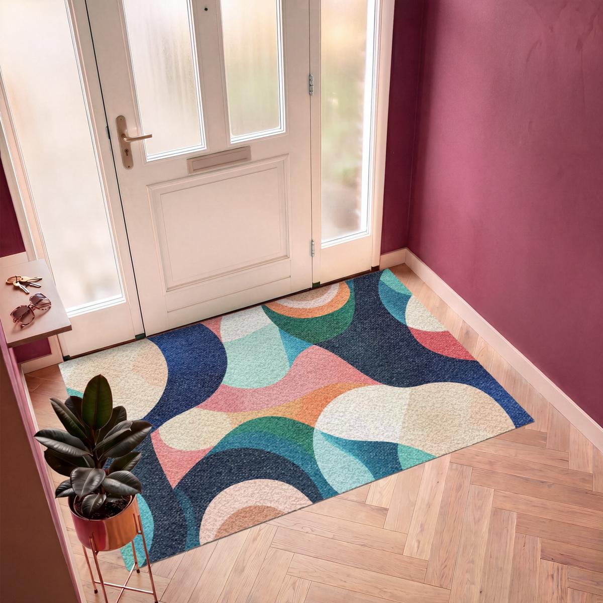 FUSSMATTE Abstrakt - Blau - Rosa Fußabtreter 180x120 cm - Multicolor, Kunststoff (180/0.4cm) - MuchoWow