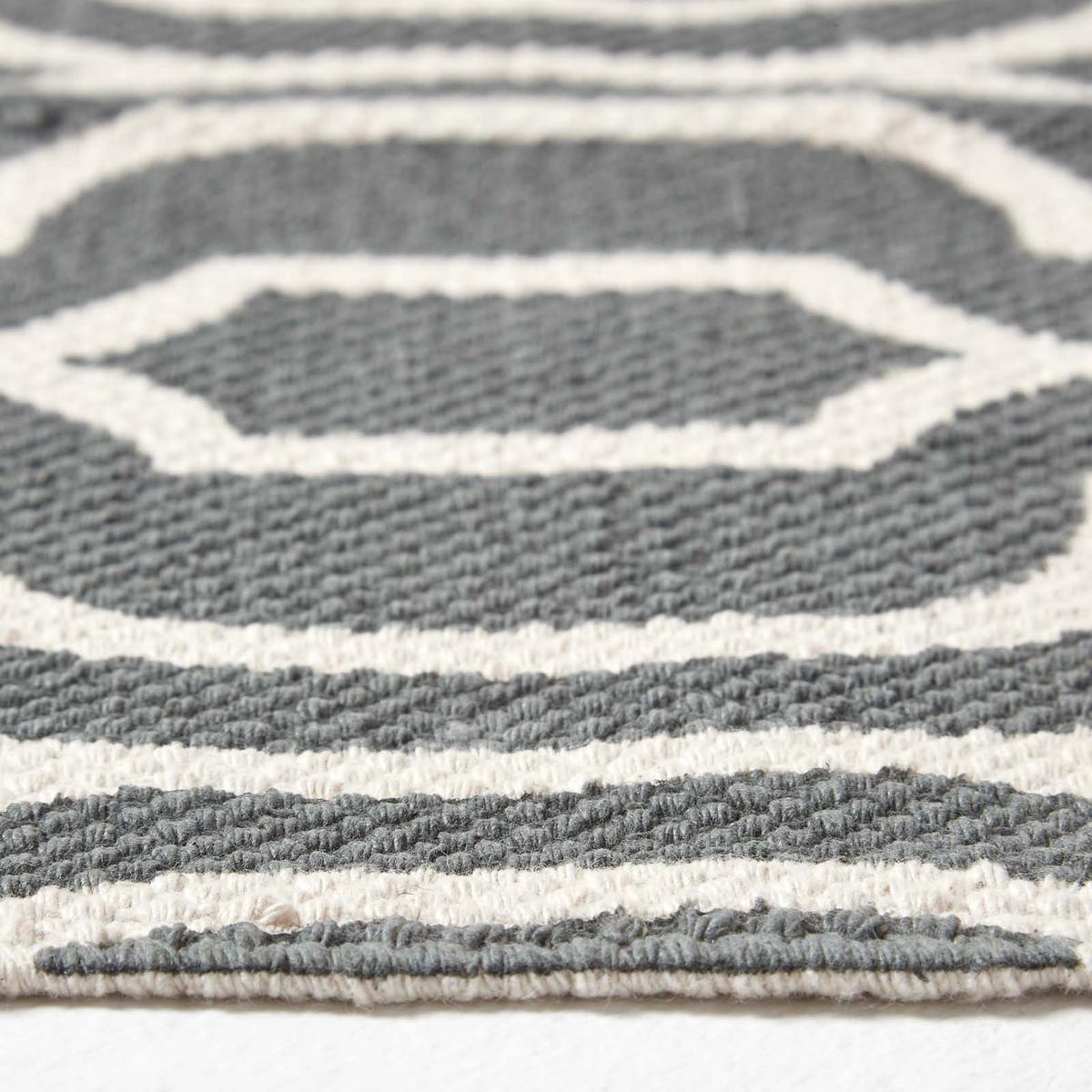 BAUMWOLLTEPPICH-LÄUFER Riga geometrisch 66/200 cm - Grau, Textil (66/200cm) - Homescapes