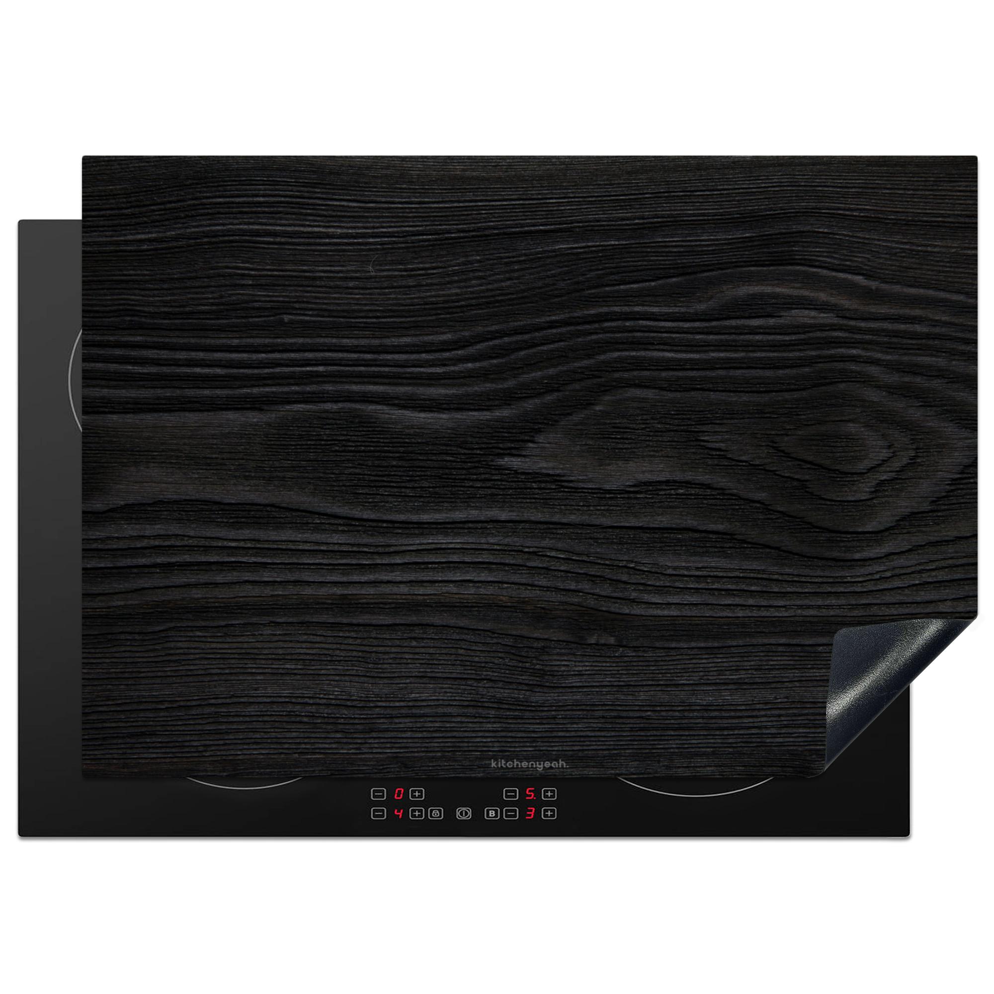 HERDABDECKPLATTE Schwarz - Holzoptik Herdabdeckung Induktionsfeld 75x52 cm - Schwarz, Kunststoff (75/52/0.2cm) - MuchoWow