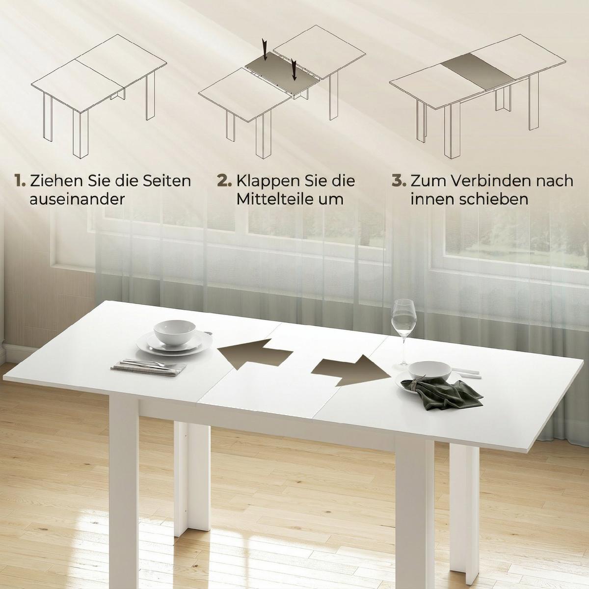 AUSZIEHBARER-ESSTISCH MDF Weiß - Weiß, Holzwerkstoff (180/80/75cm) - HOMCOM