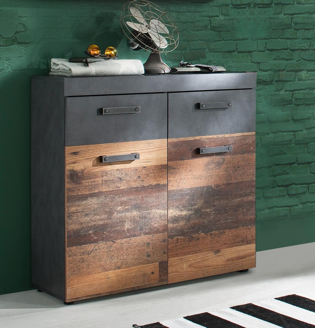 SCHUHSCHRANK Used Wood Vintage mit grau, Flurkommode 90 x 89 cm - Silberfarben/Schwarz, Holzwerkstoff/Kunststoff (90/89/34cm) - Top.Furn