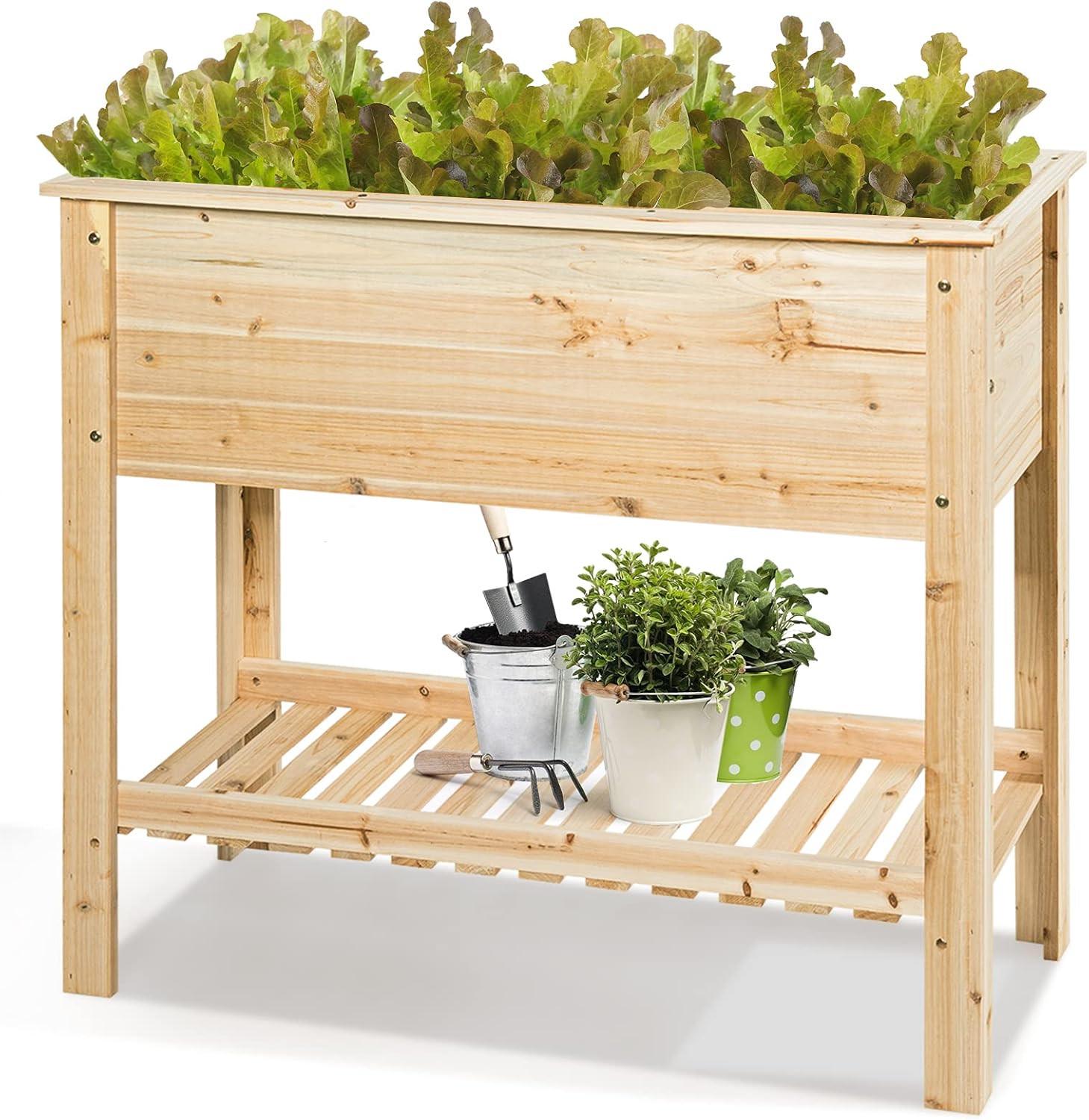 HOCHBEET Pflanzkübel Pflanzkasten Holz - Apfelbaumfarben, Holz (92/81/41cm) - COSTWAY