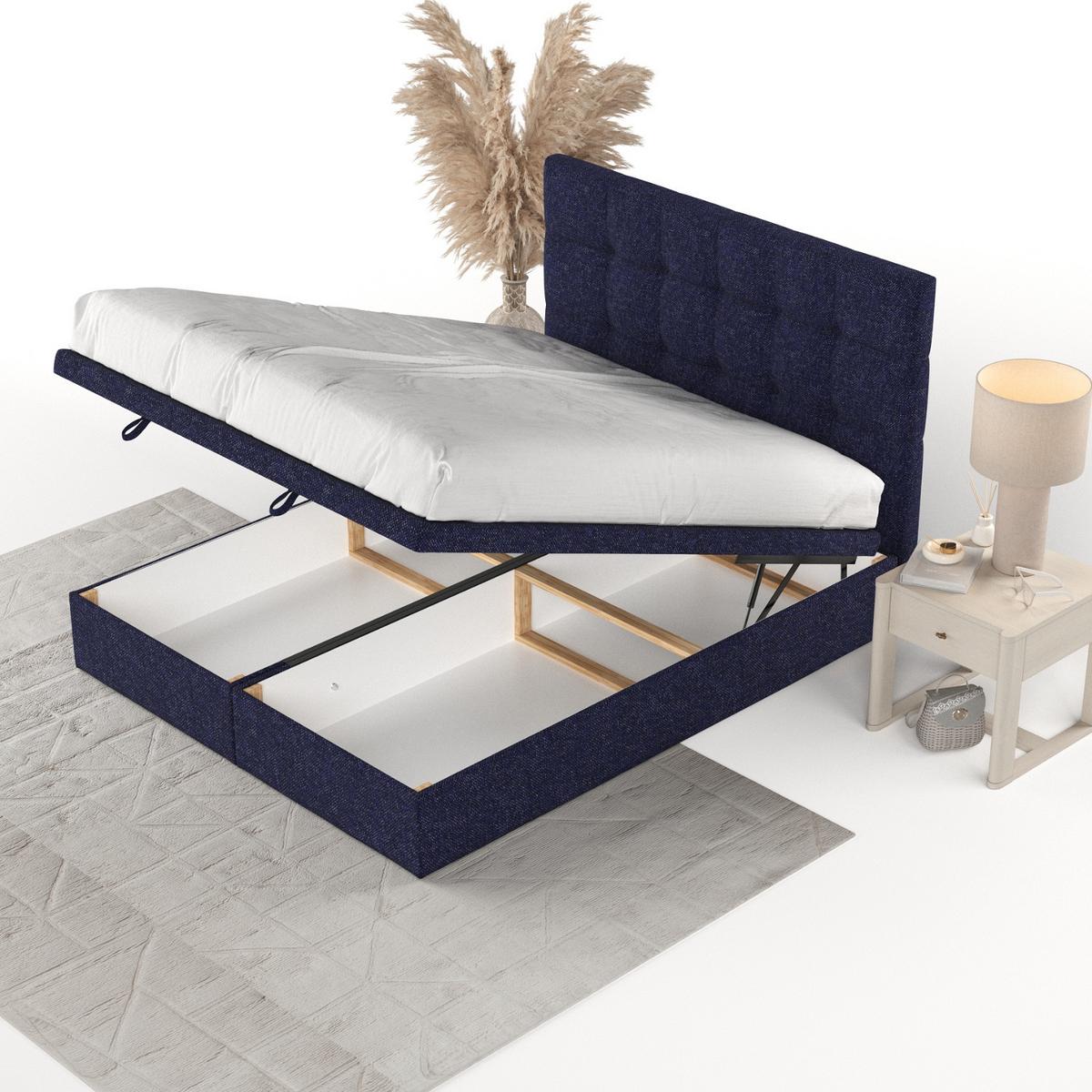 POLSTERBETT Guam mit Stauraum 120/200 cm Marineblau im Alta Stoff - Schwarz/Dunkelblau, Holz/Holzwerkstoff (120/200cm) - AltaBeds