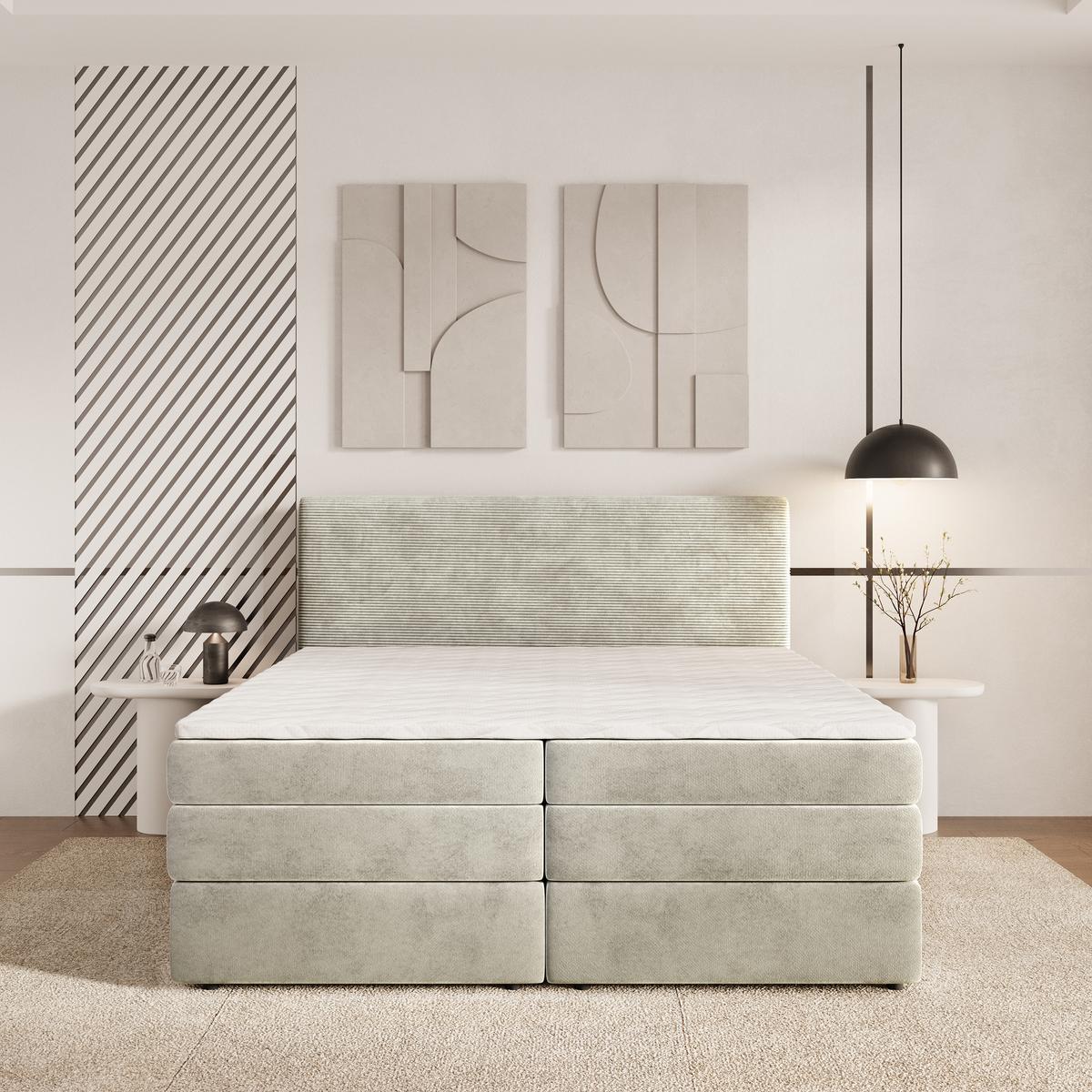 BOXSPRINGBETT MATERN 140x200 cm mit Matratze und Topper - Creme - Creme, Holz (140/200cm) - MASSENO