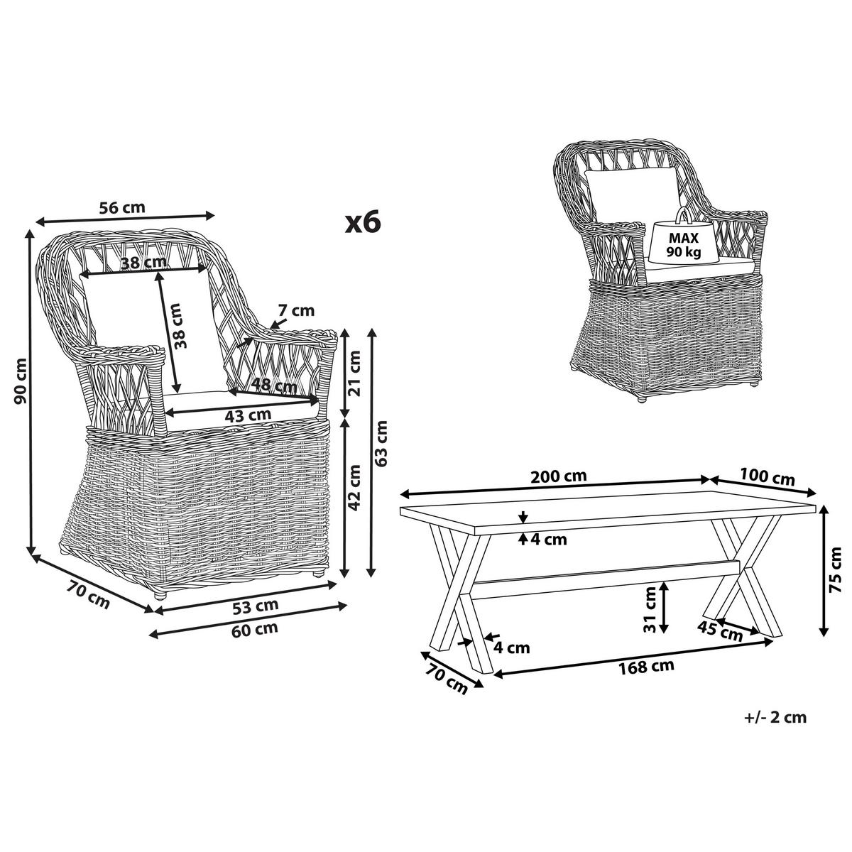 GARTENMÖBEL SET 6-Sitzer Rattan natürlich Auflagen cremeweiß Maros/Olbia - Hellbraun/Beige, Naturmaterialien - Beliani