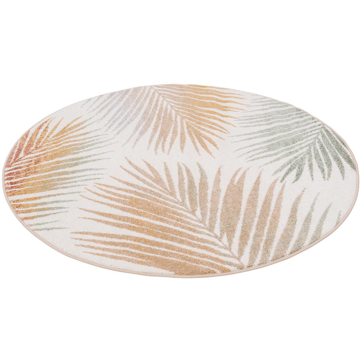 DESIGNER TEPPICH FARO TROPICAL BLÄTTER RUND - Naturfarben, Textil (120/120cm) - Pergamon