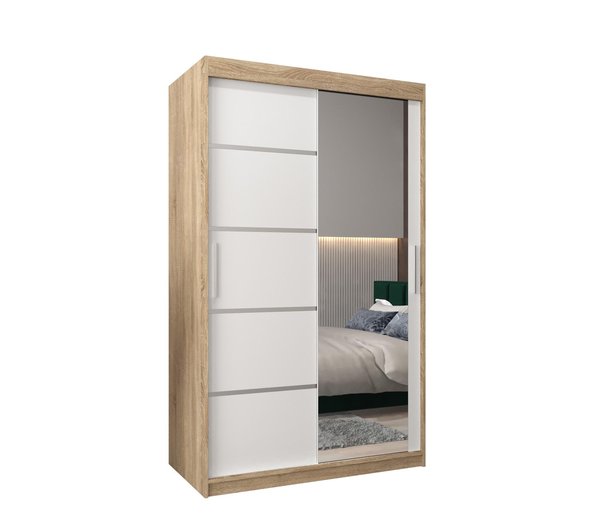 SCHWEBETÜRENSCHRANK 200/120/62 2-türig - Silberfarben/Weiß, Holz/Kunststoff (120/200/62cm) - MÖBEL KRYSPOL