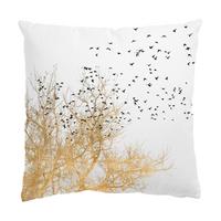 DEKOKISSEN Vogelschwarm vor goldenem Baum 40/40 cm - Goldfarben, Textil (40/40/10cm) - Bilderwelten