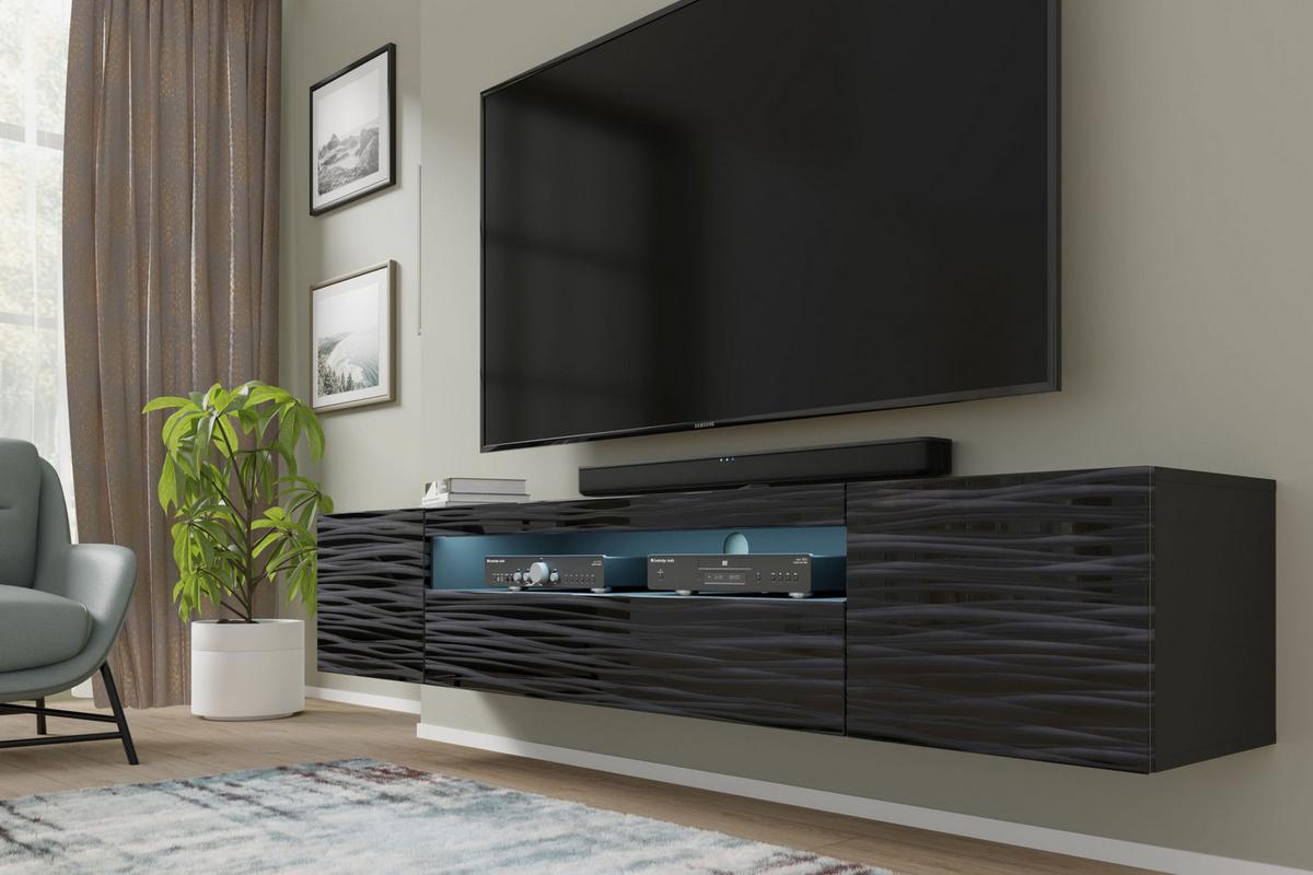 TV LOWBOARD Schwarz 200/42/37 - Anthrazit/Schwarz, Holzwerkstoff (200/42/37cm) - RAUMHIRSCH FURNITURE