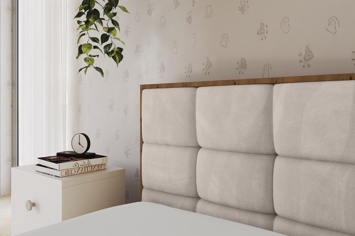 EINZELLBETT Jugendbett mit Bettkasten, Rechts - SOVY 90x200 Beige - Sandfarben, Holzwerkstoff/Textil (90/200cm) - ALTDECOR