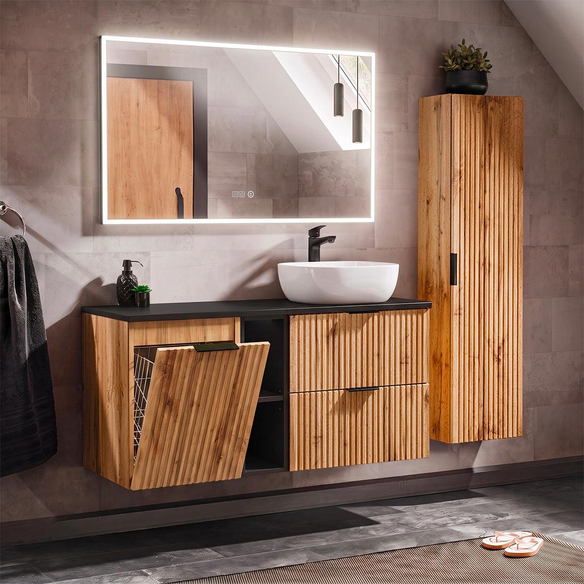 BADMÖBEL 120.8cm Adriel 2er-Set Holz und Schwarz - Schwarz, Holzwerkstoff (120.8/59/46cm) - Petits-meubles