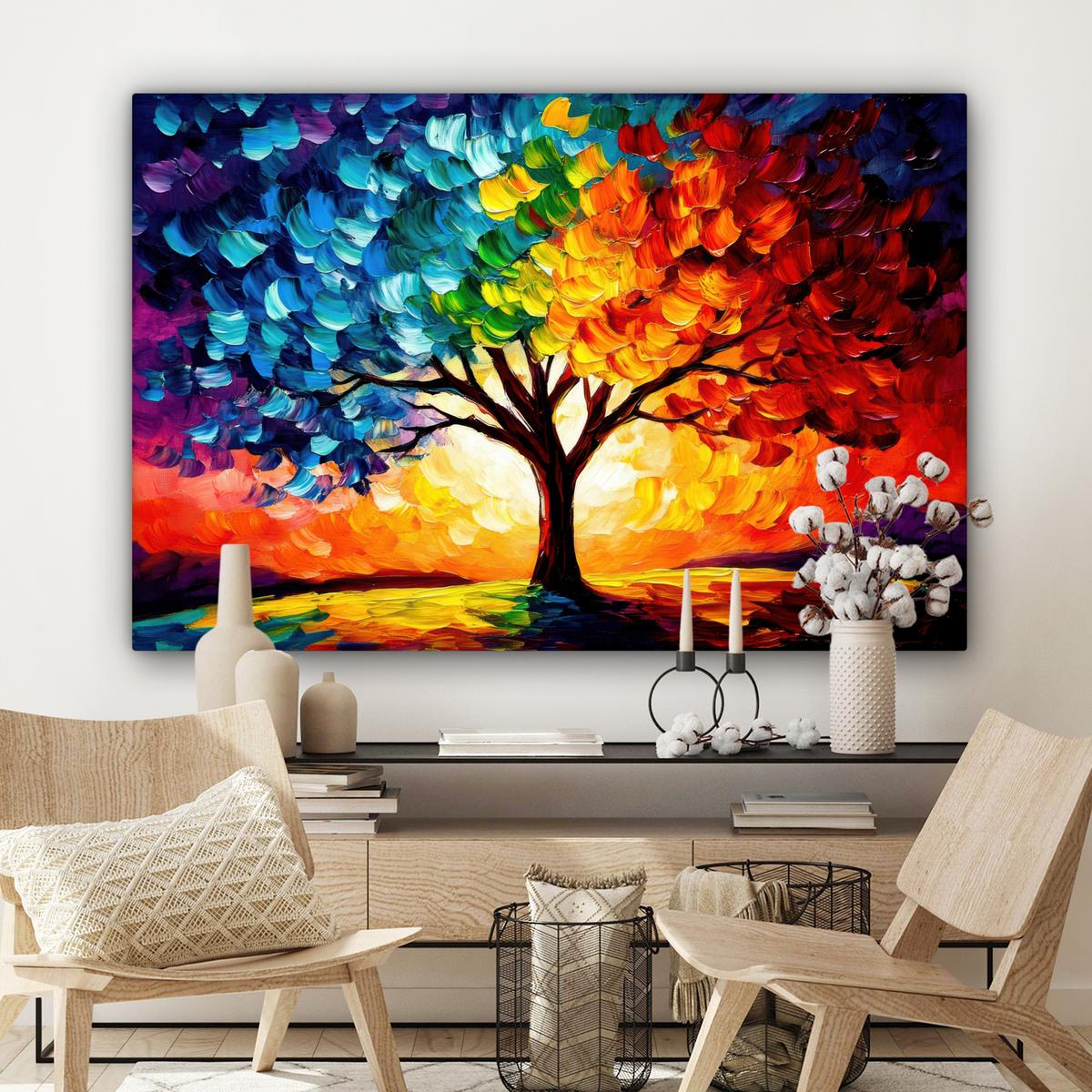LEINWANDBILD Baum - Kunst - Natur - Sonnenuntergang XXL 150x100 cm - Multicolor, Textil (150/100cm) - MuchoWow