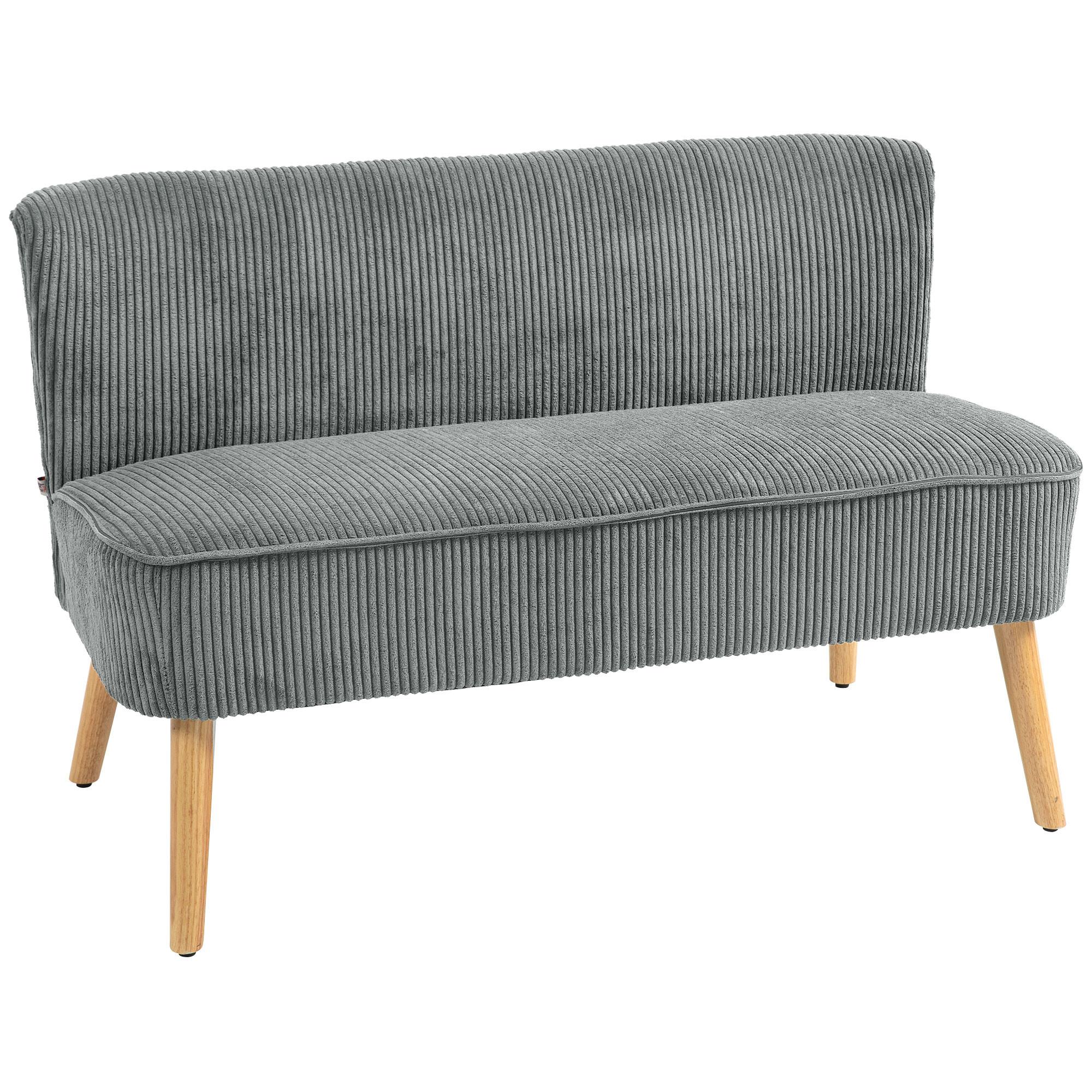 2 Sitzer Sofa, Gepolsterte Couch mit Kordoptik, Holzbeine für Wohnzimmer, Grau - Hellgrau/Naturfarben, Holz/Textil (56.5/77/117cm) - HOMCOM