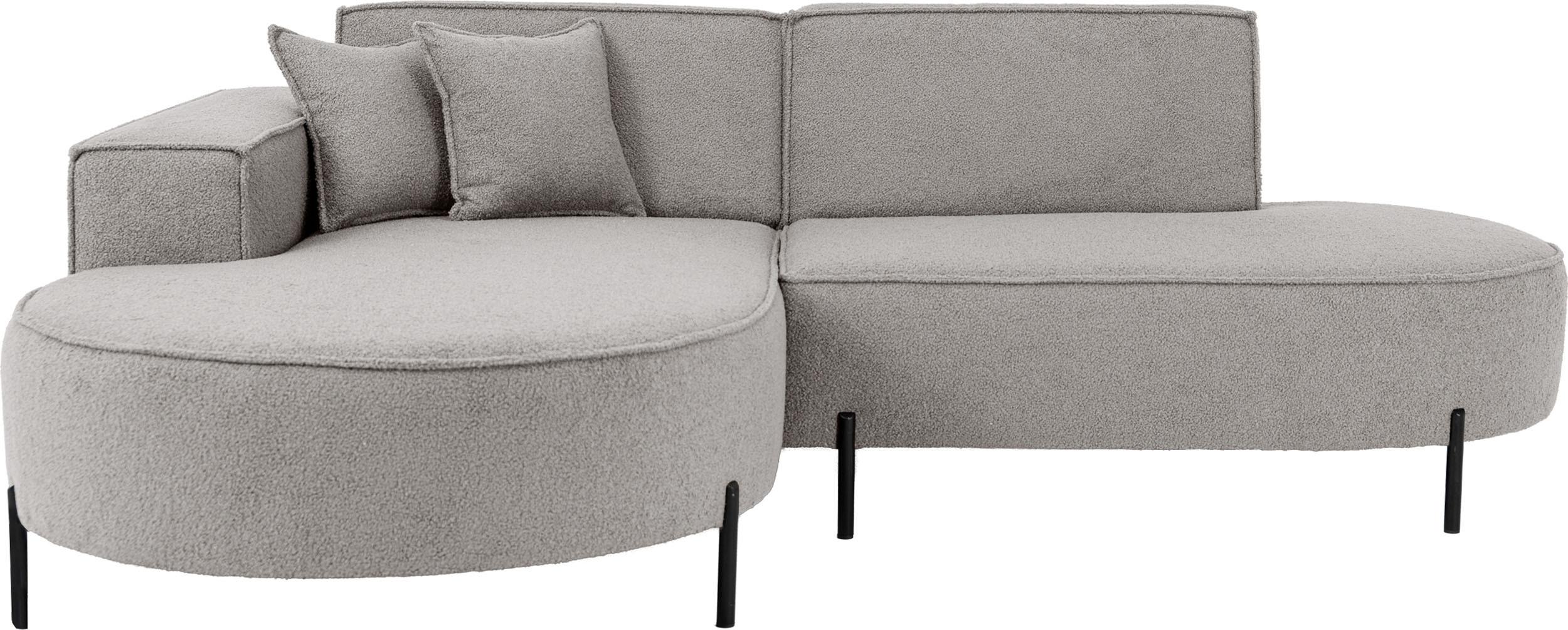 ECKSOFA Hana Loft 3-Sitzer Ecke Links, Boucle, Hellgrau 241/80/168 cm - Hellgrau/Schwarz, Textil/Metall (241/168cm) - WFL GROUP