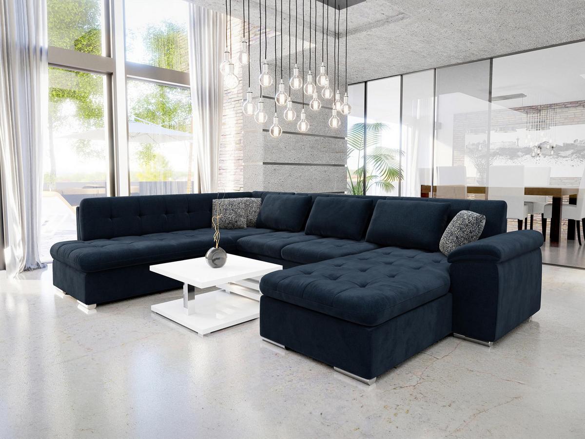 WOHNLANDSCHAFT Niko Bis Premium, Seite: Rechts - Dunkelblau/Grau, Holz/Textil (348/76/205cm) - MIRJAN24