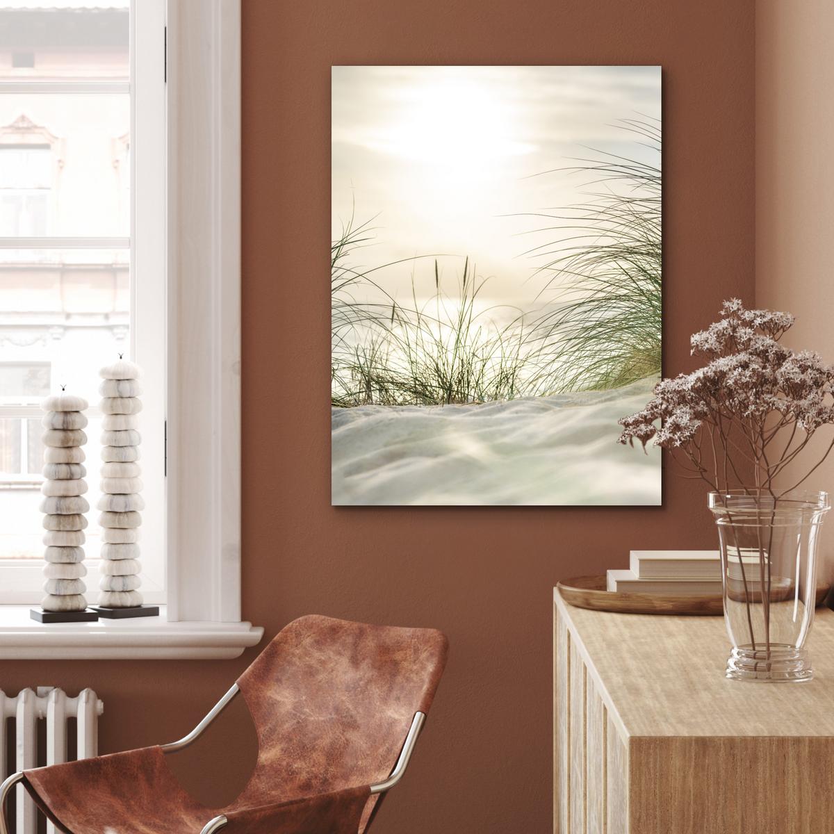 METALLBILD Dünen mit Strandhafer in der Sonne des Nationalparks Schleswig-Holsteinisches Wattenmeer 60x80 cm - Creme, Metall (60/80cm) - MuchoWow