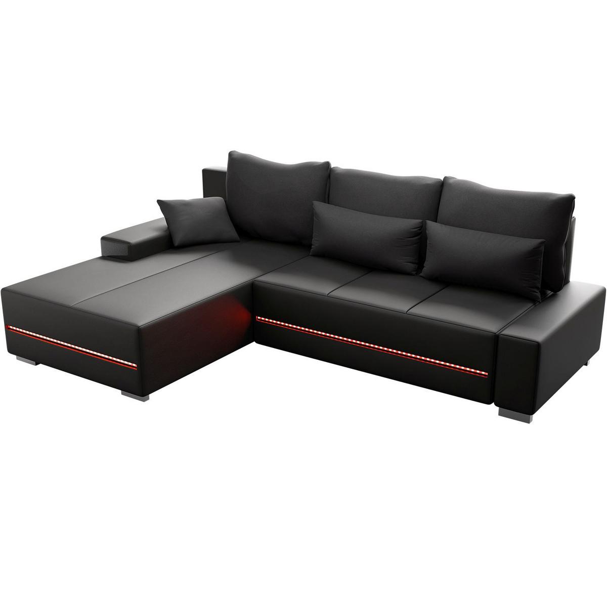SOFA Davos mit Ottomane links dunkelgrau inkl LED - Dunkelgrau, Textil (260/180cm) - Juskys