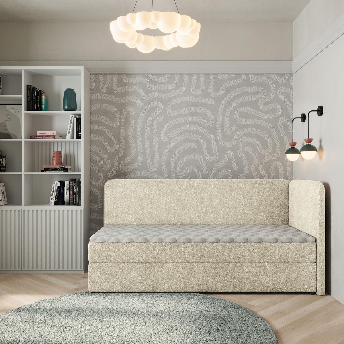 BOXBETT GINA 80x200 cm mit Matratze und Topper, H2+H3 - Creme - Creme, Holz (80/200cm) - MASSENO