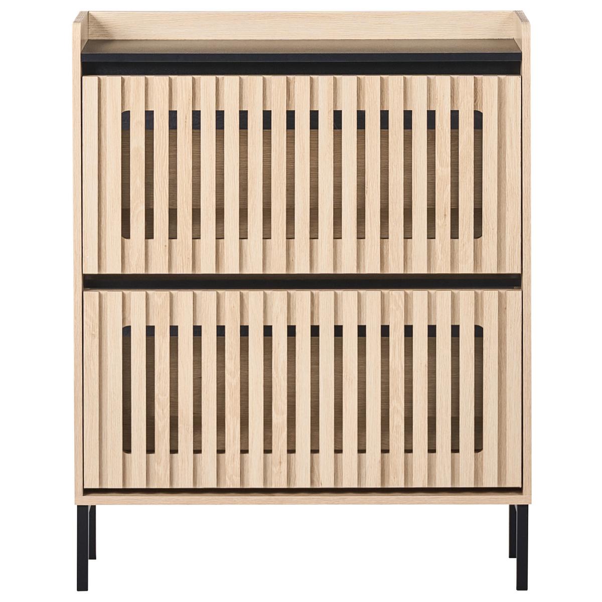 SCHUHSCHRANK Hellbraun Gympie - Hellbraun/Schwarz, Holzwerkstoff (80/100/25cm) - Beliani