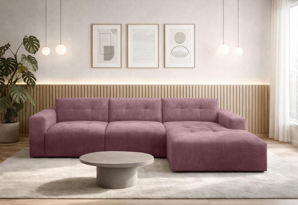 ECKSOFA L Form Corlu Rosa 310/165/78 cm – stilvolle kleine Eckcouch Rechts - Schwarz/Rosa, Kunststoff/Textil (165/310cm) - AX Living