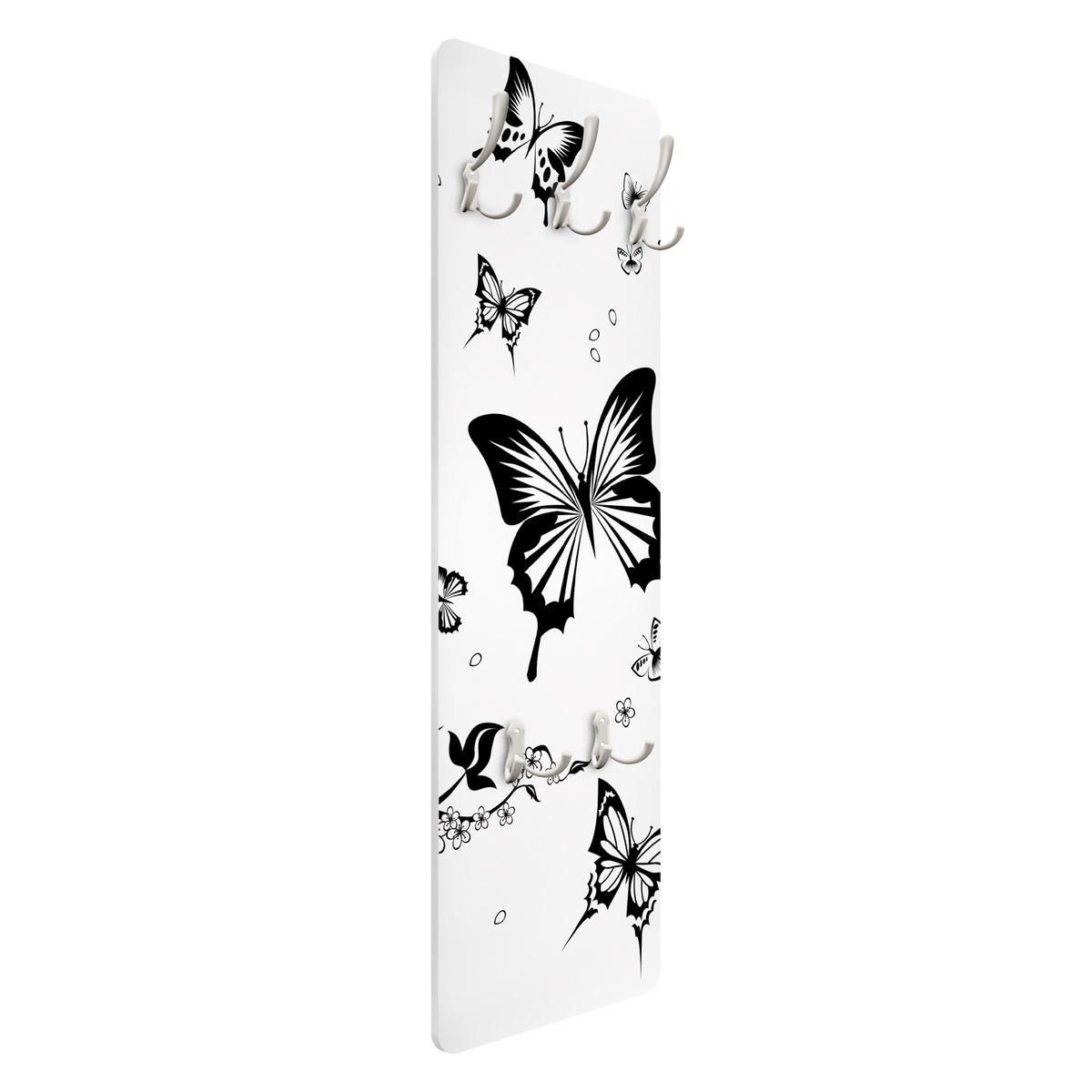 WANDGARDEROBE - Blumen und Schmetterlinge 34/105 cm - Schwarz, Holzwerkstoff (34/105/1.6cm) - Bilderwelten