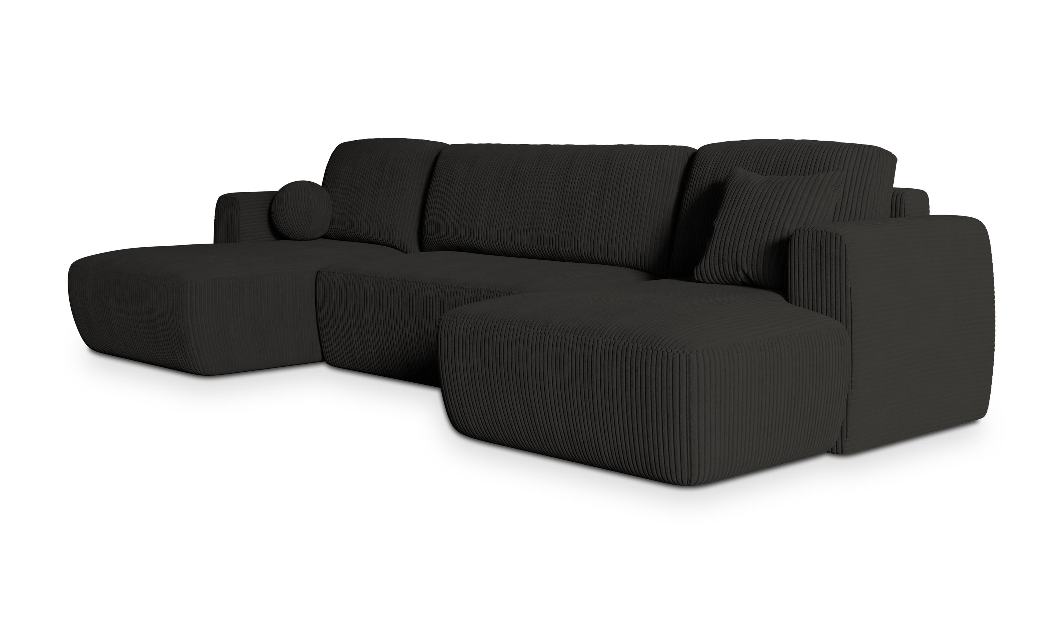 WOHNLANDSCHAFT SENTUM P Schwarz Kordstoff mit Schlaffunktion - Schwarz, Holz/Kunststoff (330/90/148cm) - MASSENO