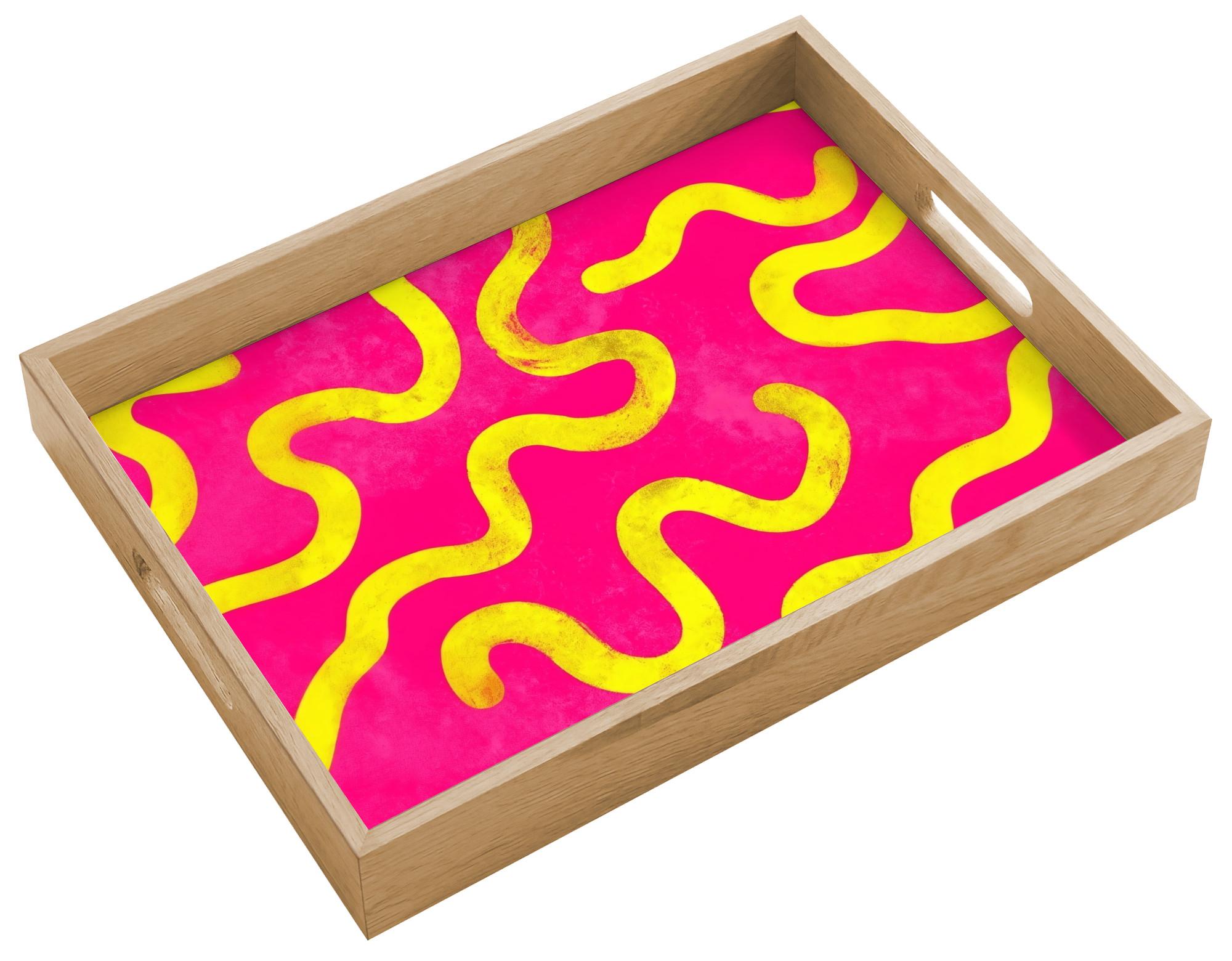 TABLETT Linie - Gelb - Abstrakt 40x30 cm - Pink, Holz (40/5/5cm) - OnlyWow
