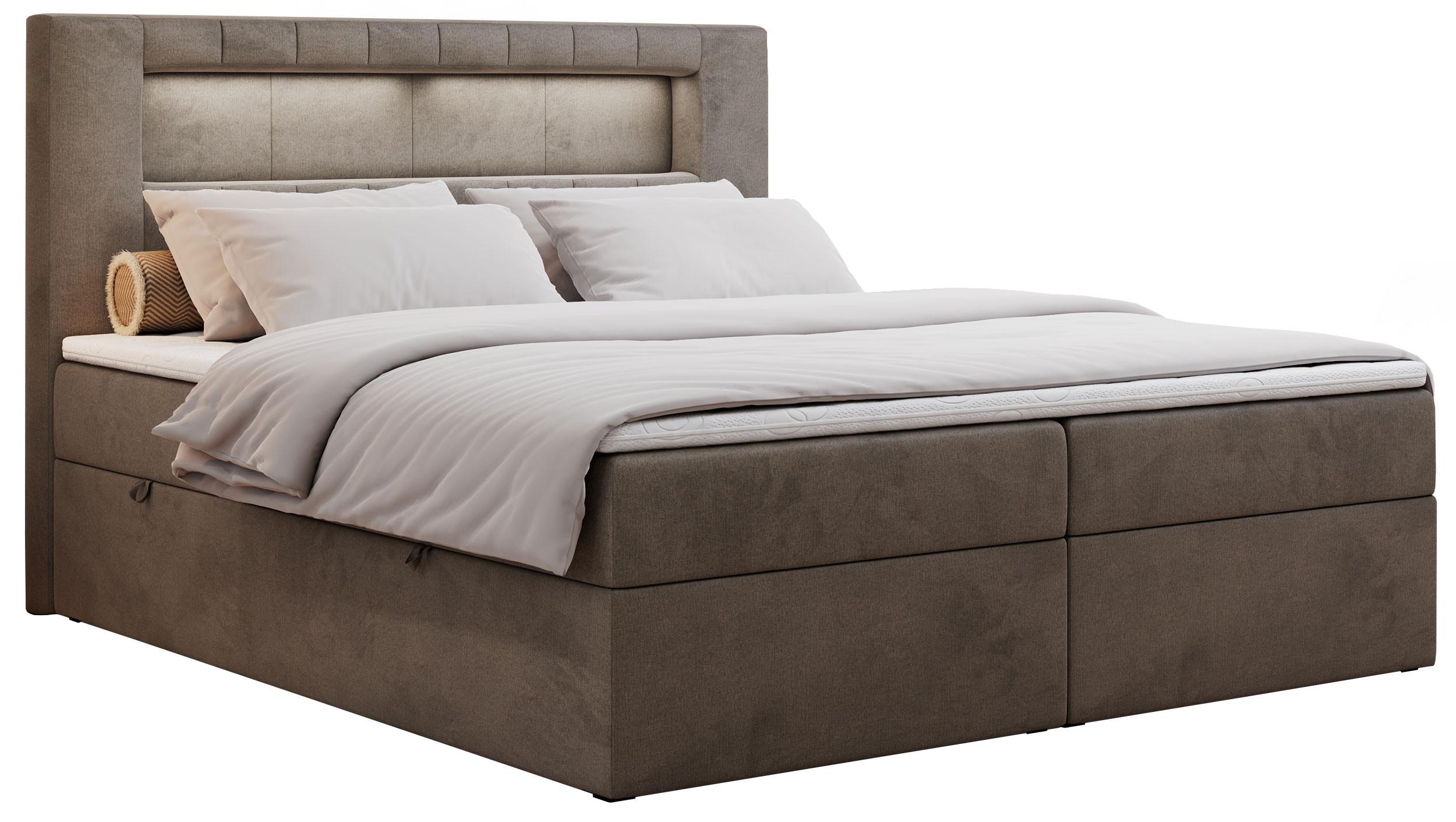 BOXBETT GOLD-5 LED 140/200 Braun Velvet - H3 - Braun, Holz/Textil (140/200cm) - MKS