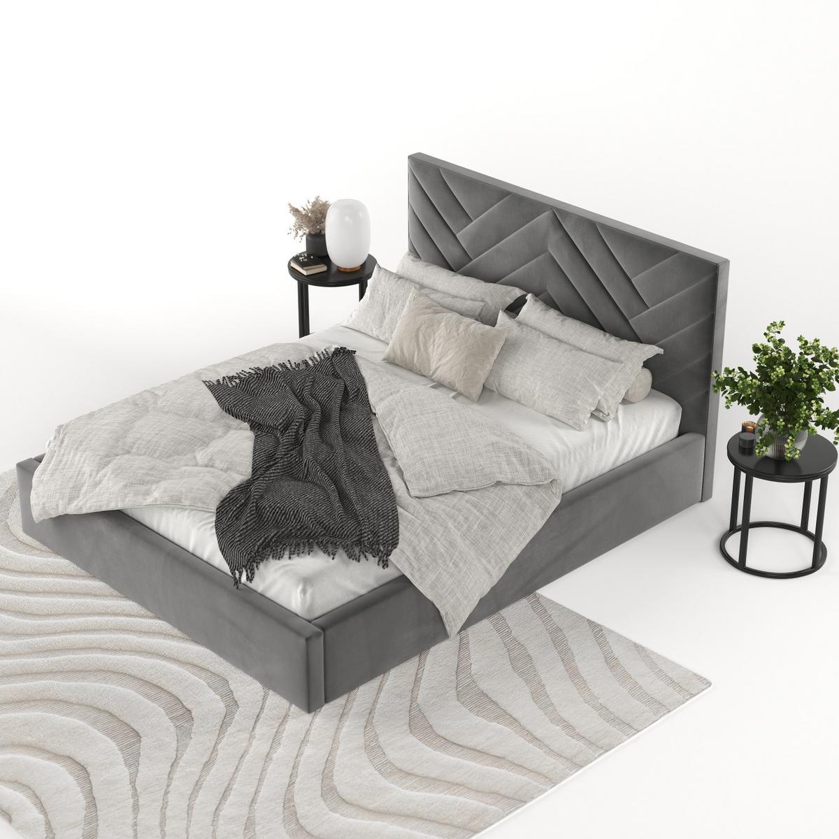 POLSTERBETT Arco 160/200 cm Grau im Kronos Stoff - Schwarz/Naturfarben, Holz/Holzwerkstoff (160/200cm) - AltaBeds