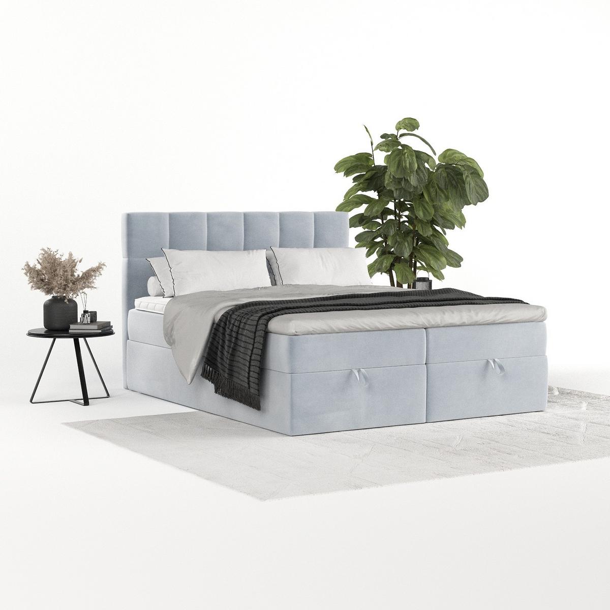 BOXBETT Savio 200/200 cm Hellgrau im Paros Stoff - Hellgrau/Schwarz, Holz/Holzwerkstoff (200/200cm) - AltaBeds