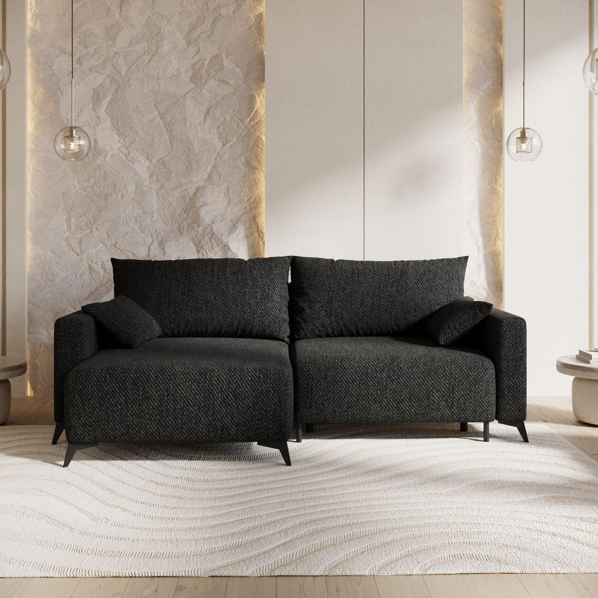 ECKSOFA NUVIO mit Schlaffunktion Schwarz im Neve Stoff - Schwarz, Holz/Holzwerkstoff (239/148cm) - AltaBeds