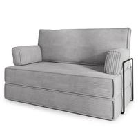 BETTSOFA LADIA aus Schaumstoff Kordstoff Hellgrau Schlaffunktion - Hellgrau, Textil (140/86/60cm) - MASSENO