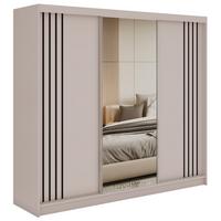 SCHWEBETÜRENSCHRANK mit Lamellen, Spiegel und Schubladen DIANA - 240 - Kaschmir und Schwarz - Kaschmir/Schwarz, Holzwerkstoff/Metall (240/216/61cm) - MKS