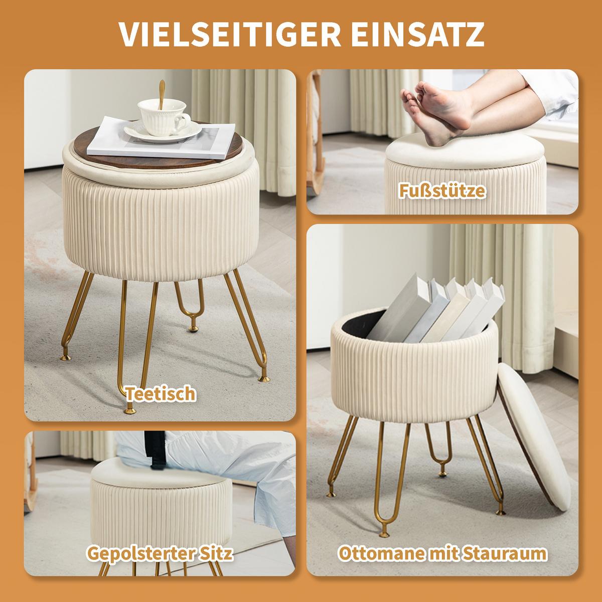 SITZBANK mit Stauraum, 2-in-1 Polsterbank mit Deckel, Bettbank mit Samtoptik - Creme, Kunststoff (40/48/40cm) - HOMCOM