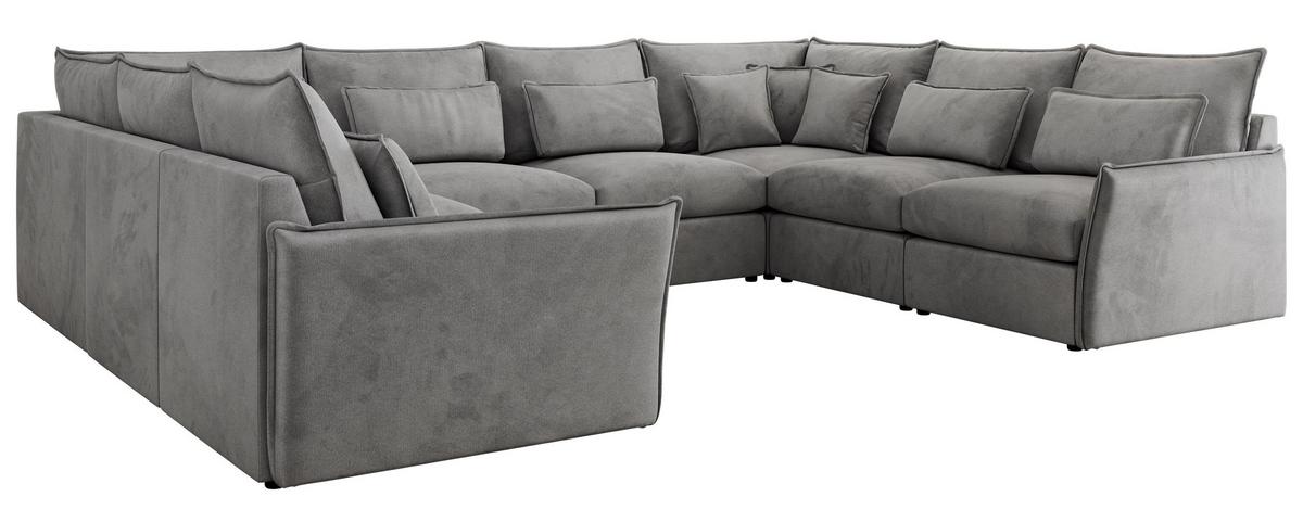 WOHNLANDSCHAFT VERSO U 8M Hellgrau Velvet - Hellgrau/Schwarz, Kunststoff/Textil (362/93/270cm) - MKS