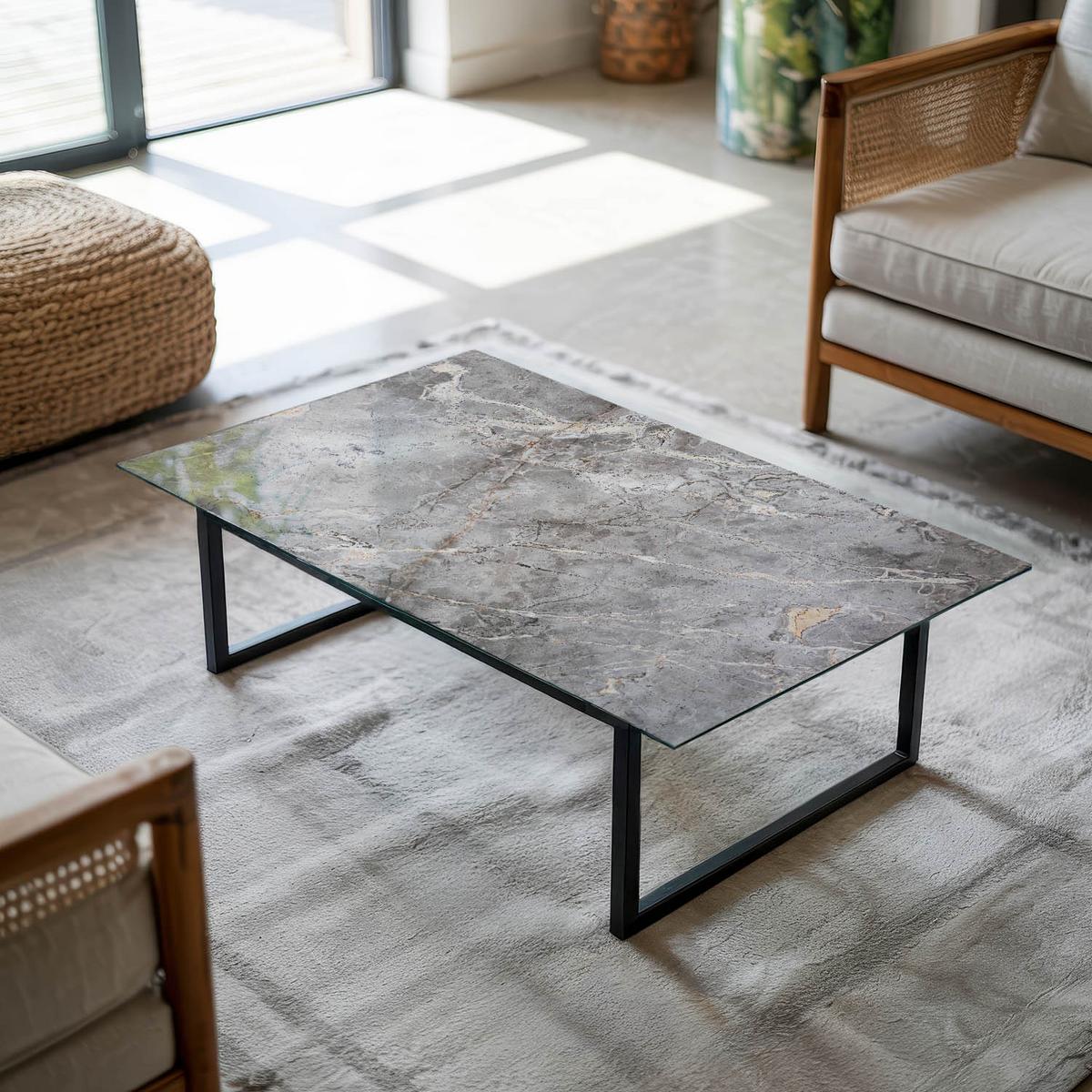TISCHPLATTE 120x80 cm Muster aus Naturmarmor - Dunkelgrau, Glas (0.4/120/80cm) - TULUP