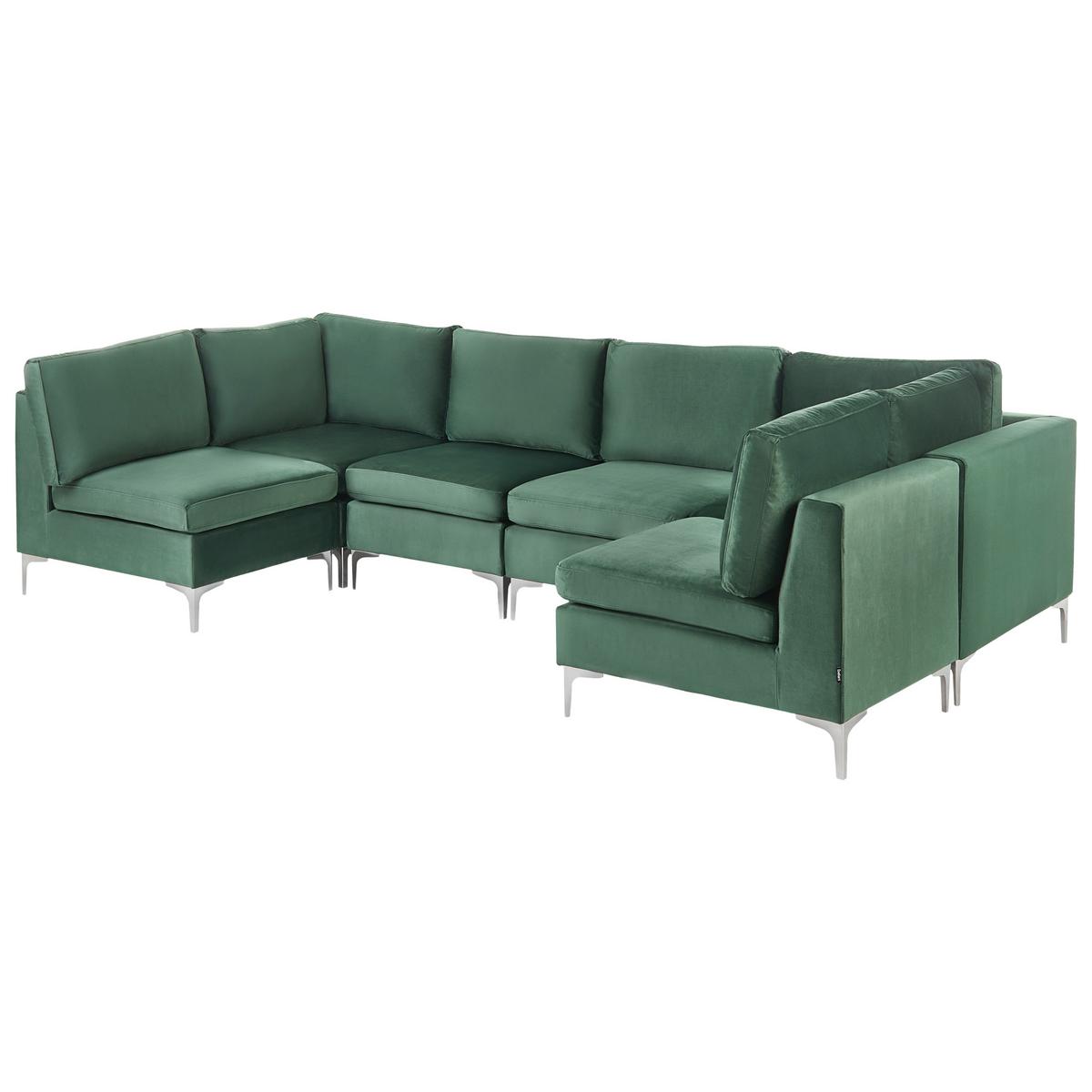 6-SITZER-MODULSOFA U-förmiges Grün Samtstoff Evja - Grün, Textil (300/84/150cm) - Beliani