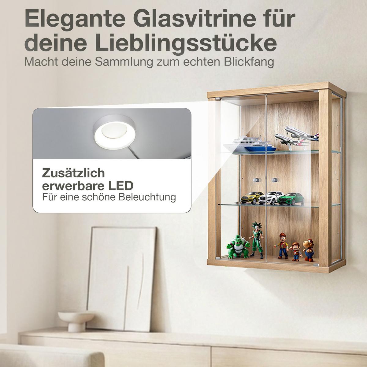 HÄNGEVITRINE 25/60/80 cm mit 2 höhenverstellbaren Glasböden - Transparent/Silberfarben, Glas/Holzwerkstoff (60/80/25cm) - K-Möbel