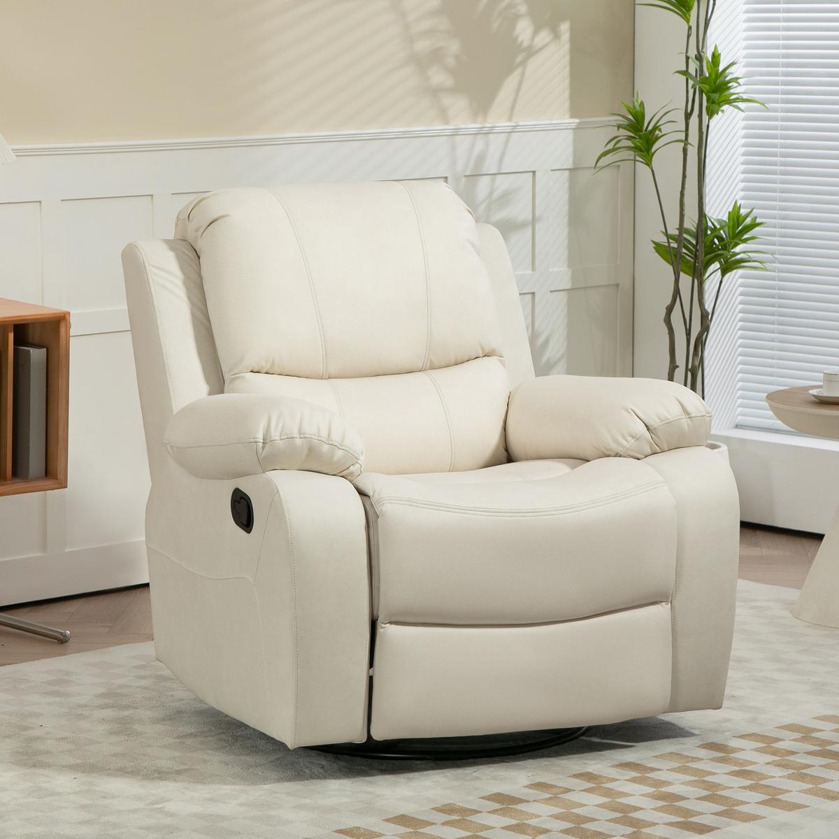 RELAXSESSEL Fernsehsessel mit Liegefunktion, Fußstütze für Wohnzimmer Creme - Creme/Schwarz, Textil/Metall (100/98/93cm) - HOMCOM