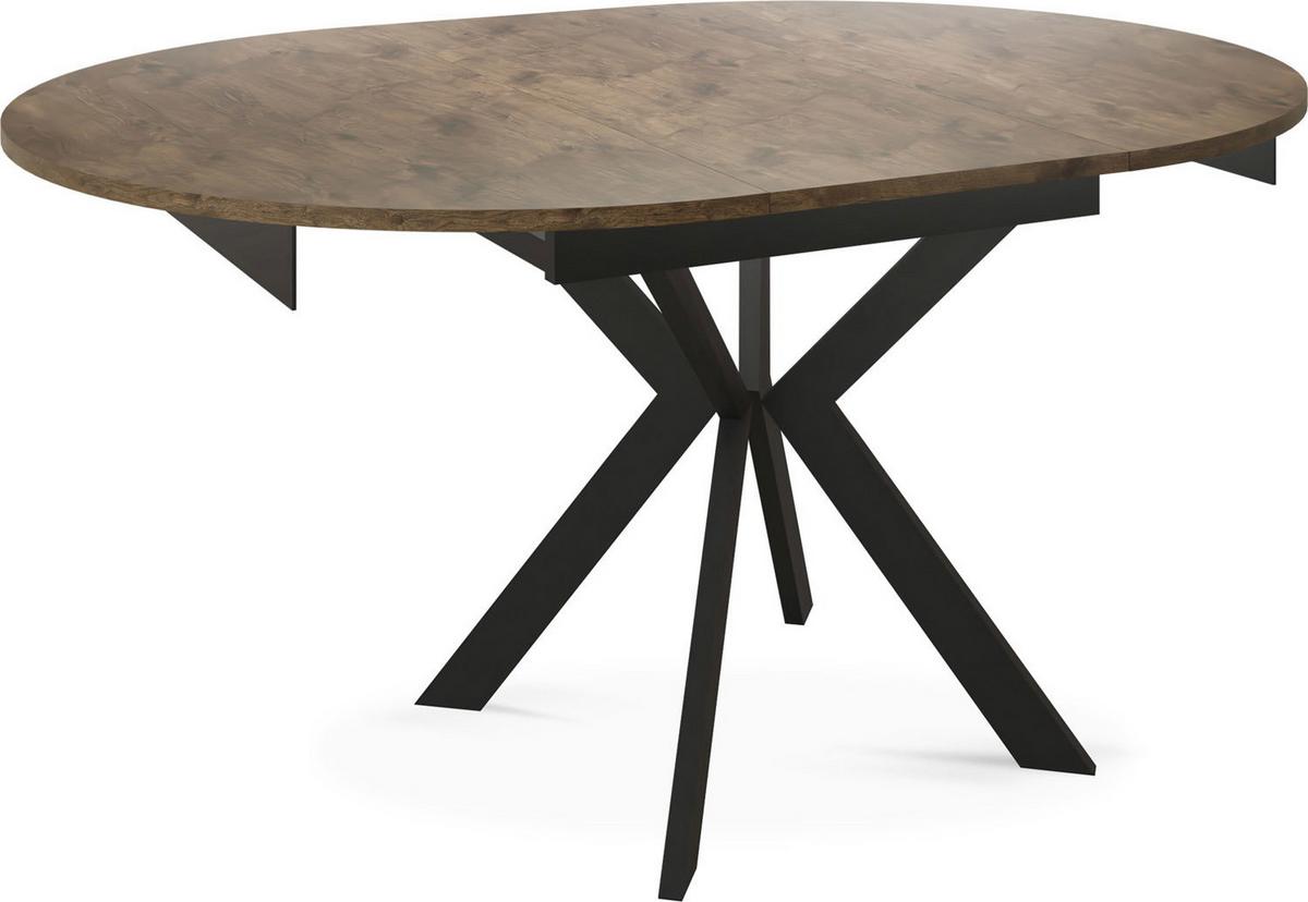 ESSTISCH Lily runder ausziehbarer, Lefkas Eiche 100-140/100/76 cm - Alteiche/Schwarz, Holzwerkstoff/Metall (100/140/76cm) - WFL GROUP