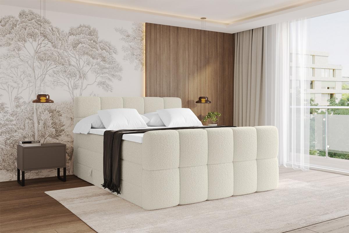 BOXBETT mit Matratze H3/H4 - FAMA-Z KING - 160x200 cm Beige Quelle - Sandfarben, Holzwerkstoff (160/200cm) - ALTDECOR