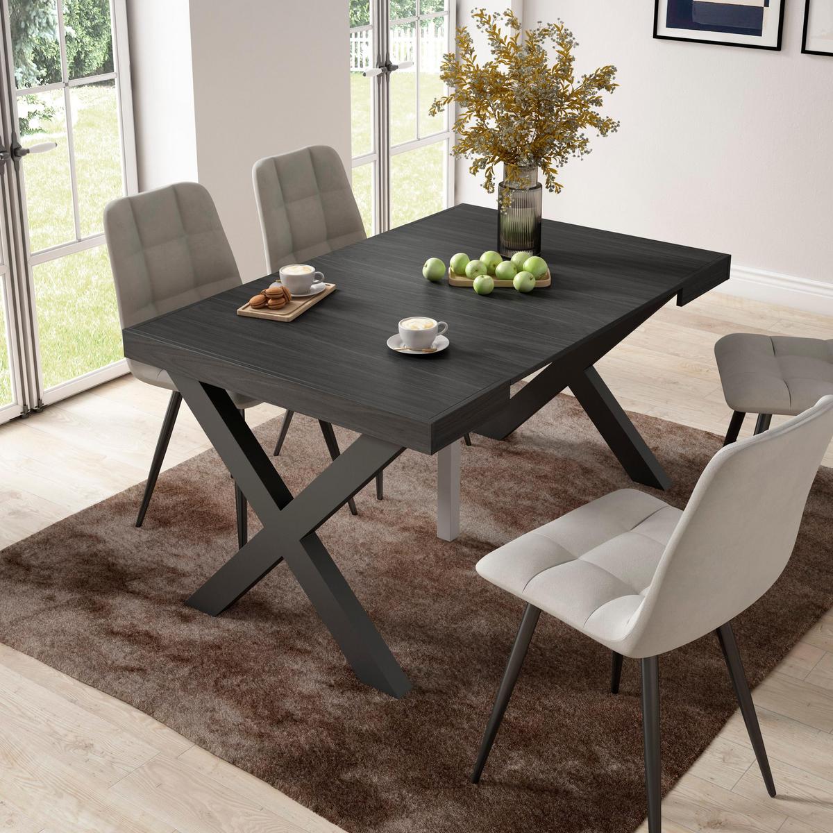 KONSOLENTISCH ausziehbar 58 bis 140cm, für 6 Gäste, schwarz, 90/58/73cm - Schwarz, Holzwerkstoff (90/140/73cm) - Skraut Home