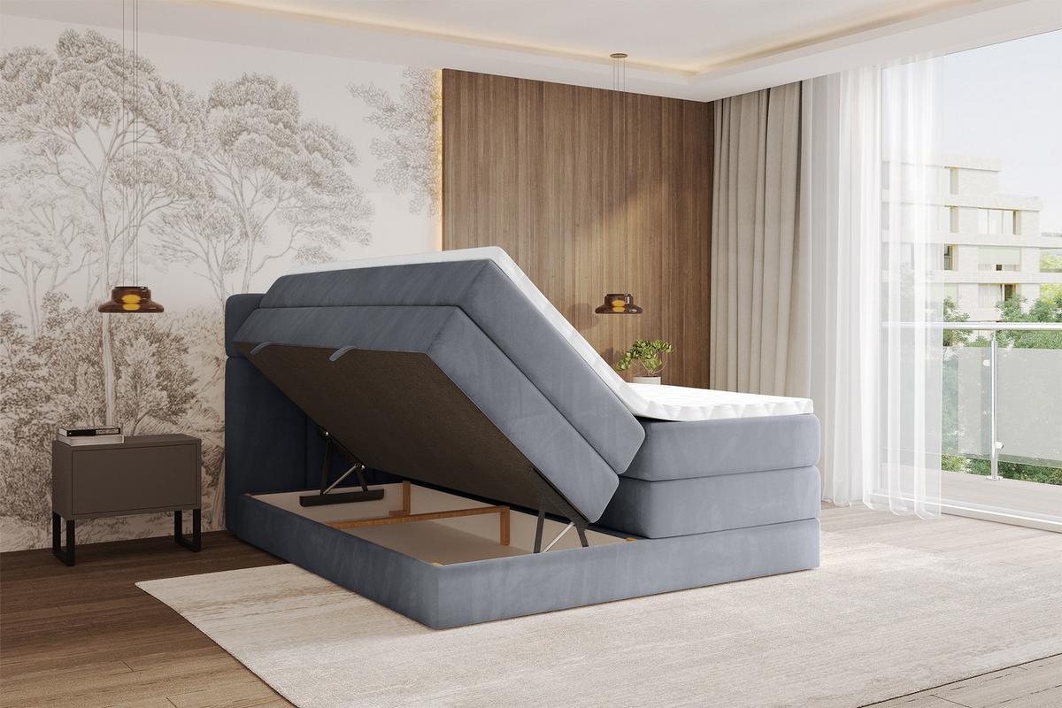 BOXBETT mit Matratze H3/H4 - FAMA KING - 160x200 cm Grau Casablanca - Grau, Holzwerkstoff (160/200cm) - ALTDECOR