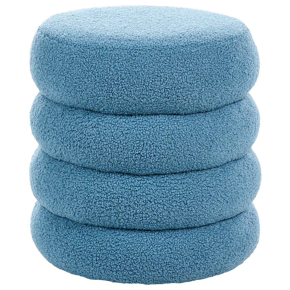 POUF Bouclé Blau Sumpter - Blau, Textil (43/47/43cm) - Beliani