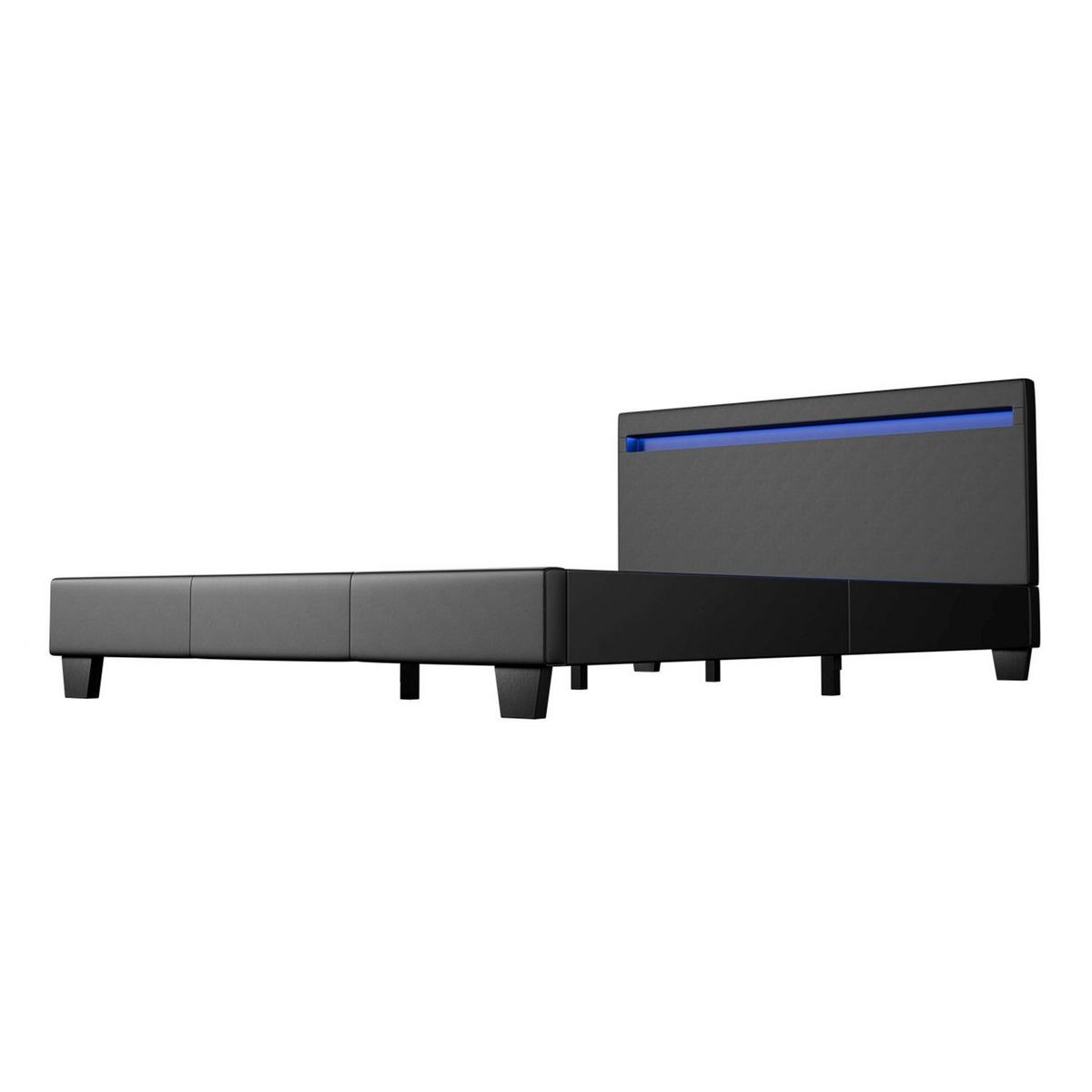 POLSTERBETT Paris mit LED schwarz 120x200cm - Schwarz, Holzwerkstoff (120/200cm) - Juskys